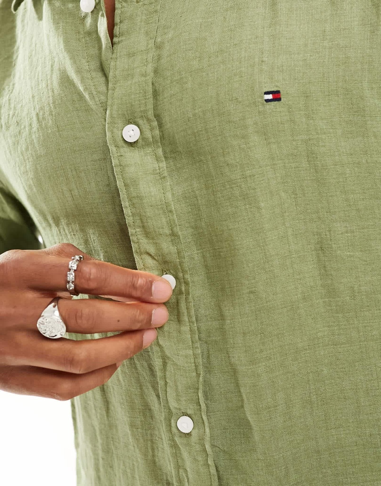 Tommy Hilfiger pigment dyed solid regular fit shirt in olive green - ASOS Sample Sale EU Store