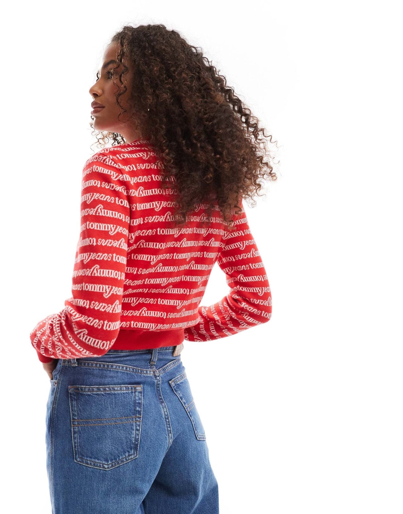 Tommy Jeans all over logo cardigan in red - ASOS Sample Sale EU Store