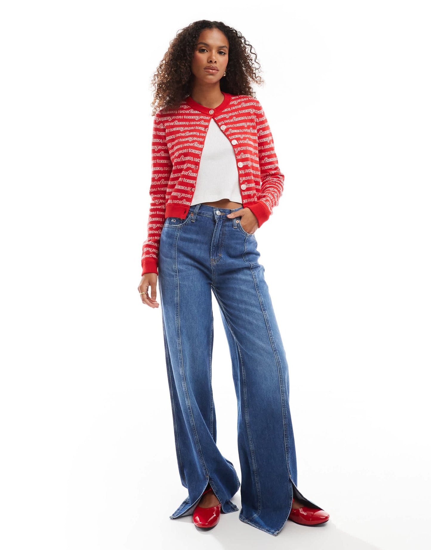 Tommy Jeans all over logo cardigan in red - ASOS Sample Sale EU Store