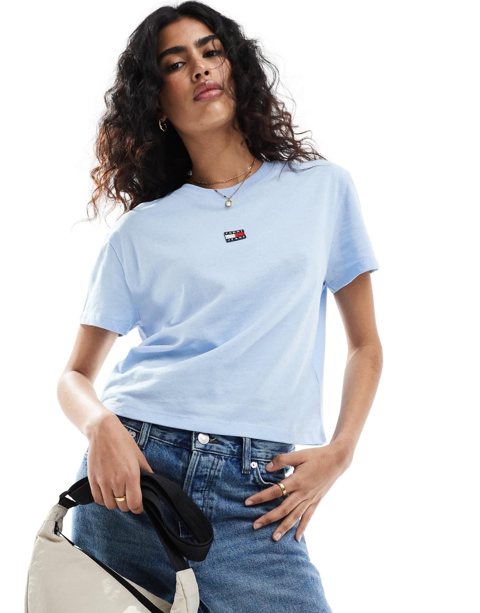 Tommy Jeans badge logo t-shirt in baby blue - ASOS Sample Sale EU Store