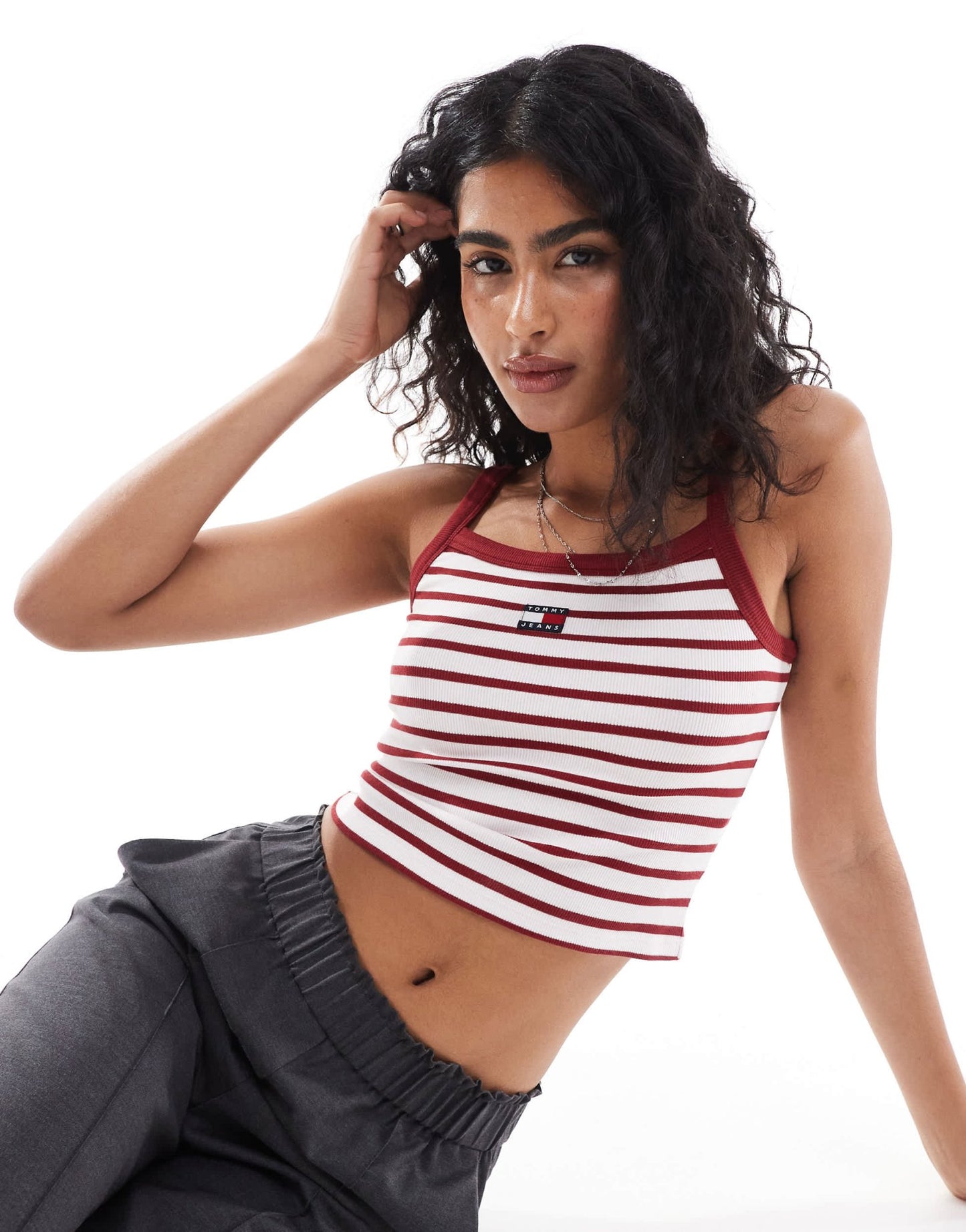 Tommy Jeans badge strappy vest top in red stripe - ASOS Sample Sale EU Store