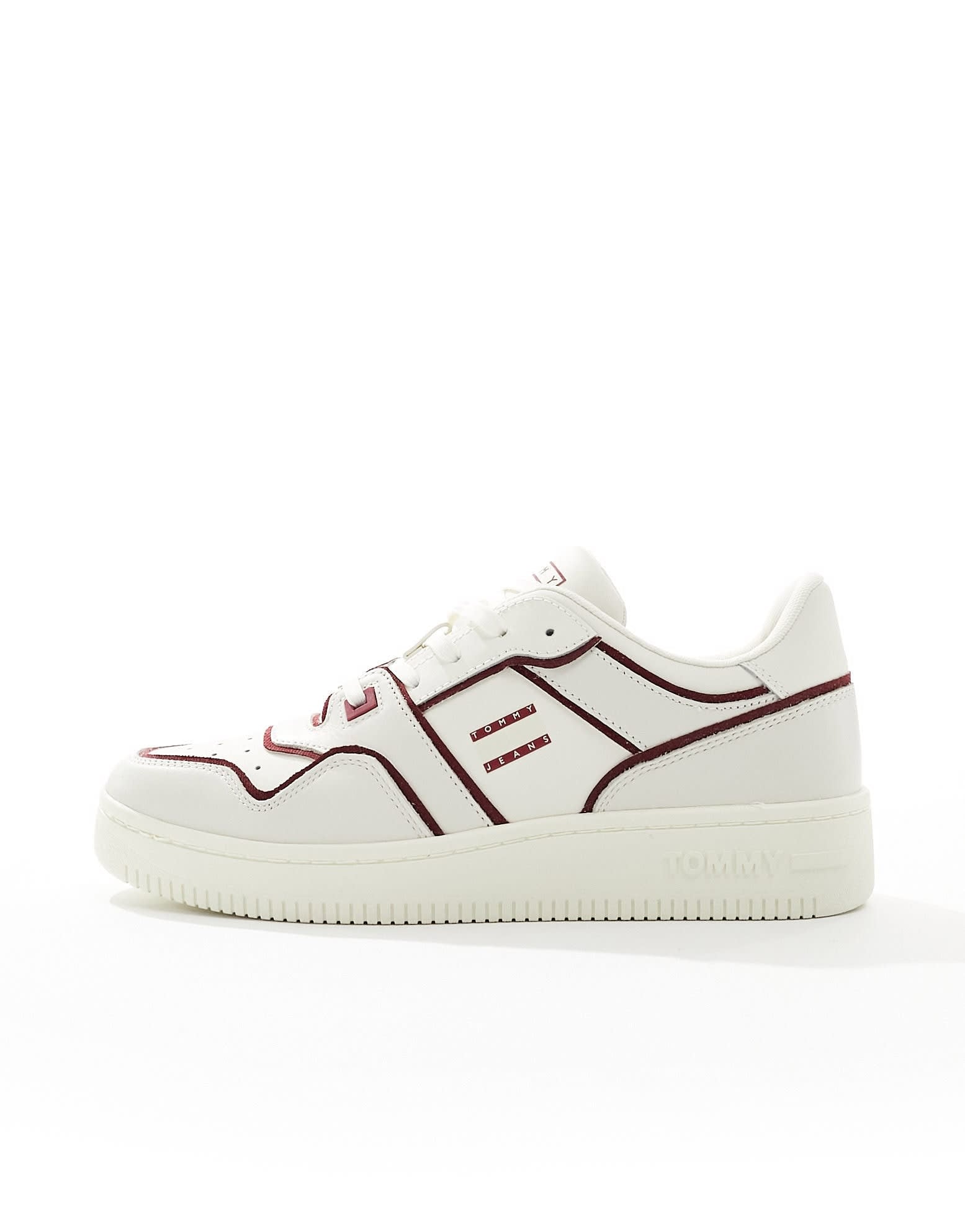 Tommy Jeans Basket trainers with piping details in off white and burgundy - ASOS Sample Sale EU Store
