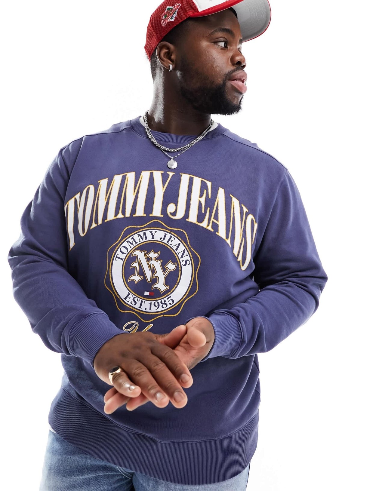 Tommy Jeans Big & Tall boxy luxe varsity crewneck sweatshirt in navy - ASOS Sample Sale EU Store