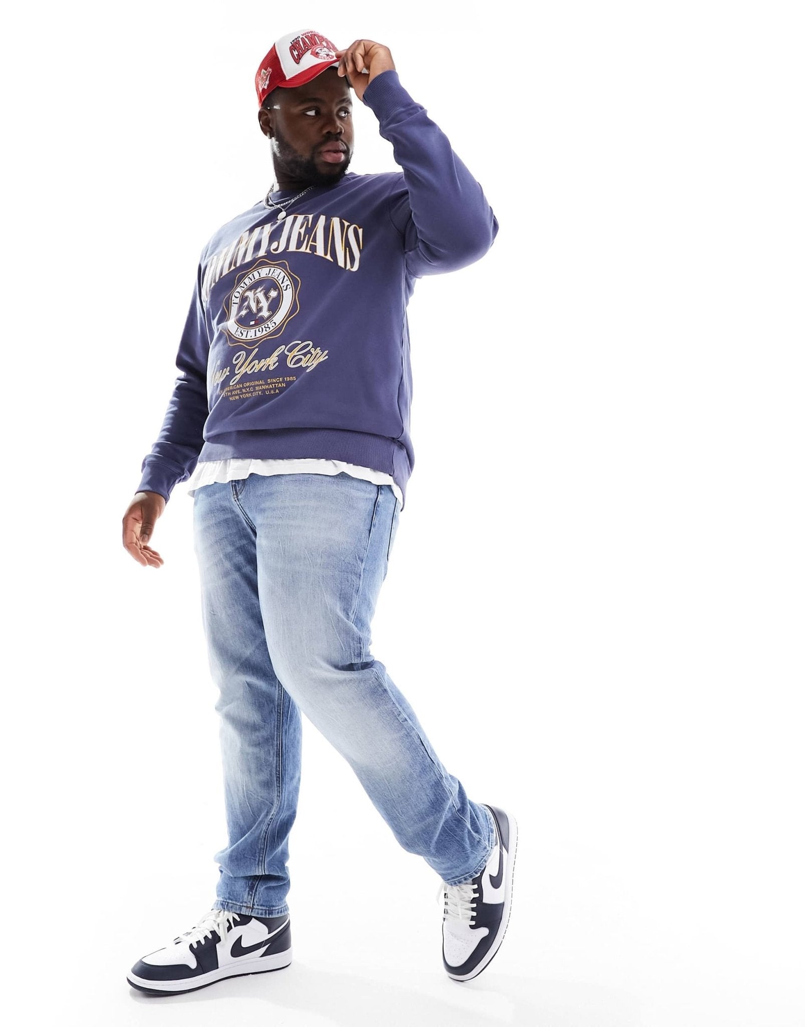 Tommy Jeans Big & Tall boxy luxe varsity crewneck sweatshirt in navy - ASOS Sample Sale EU Store