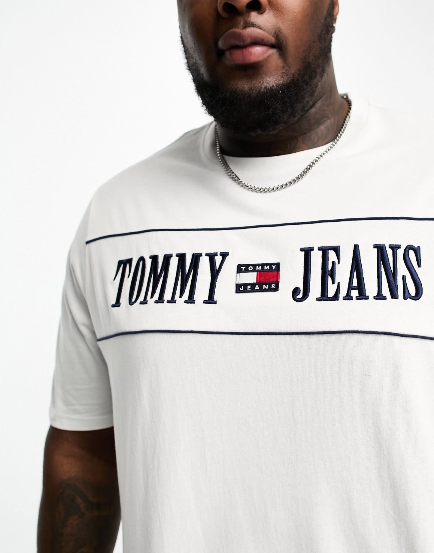 Tommy Jeans Big & Tall stripe logo t-shirt in white - ASOS Sample Sale EU Store