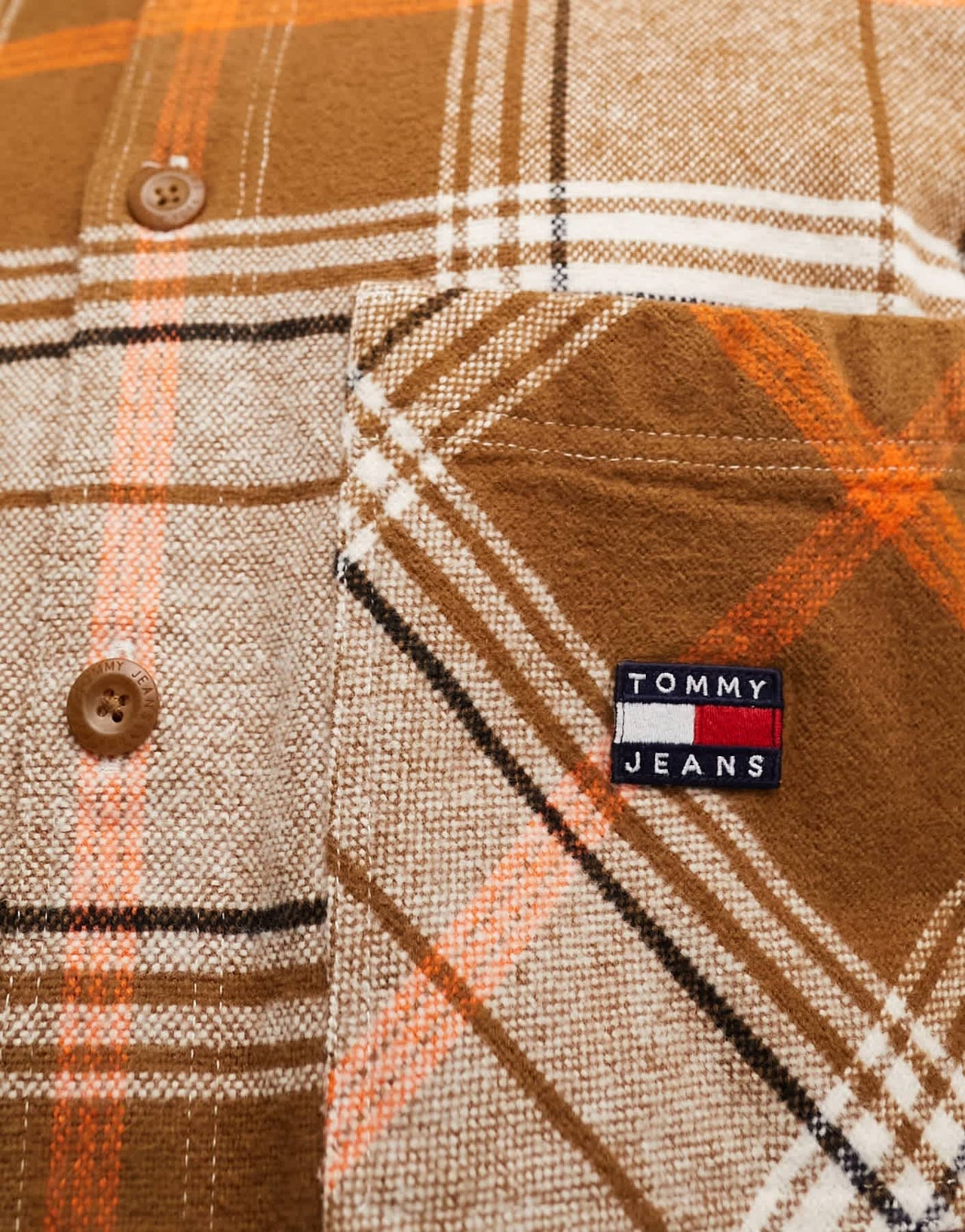 Tommy Jeans brushed check logo overshirt in khaki - ASOS Sample Sale EU Store