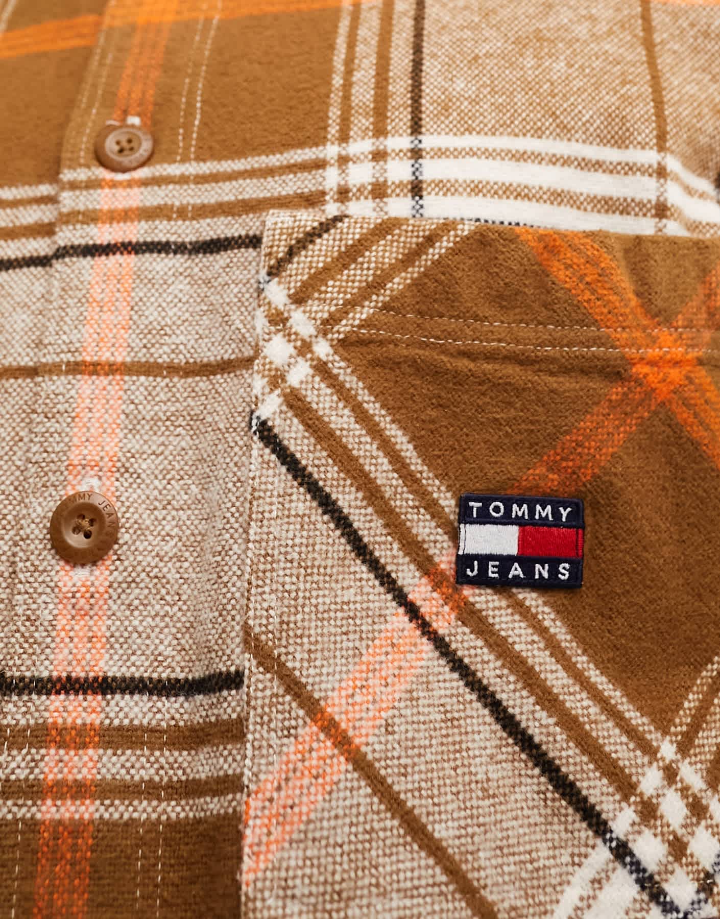 Tommy Jeans brushed check logo overshirt in khaki - ASOS Sample Sale EU Store