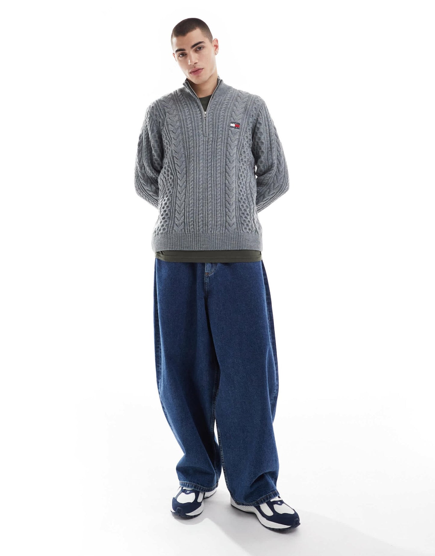 Tommy Jeans cable knit 1/4 zip jumper in grey - ASOS Sample Sale EU Store