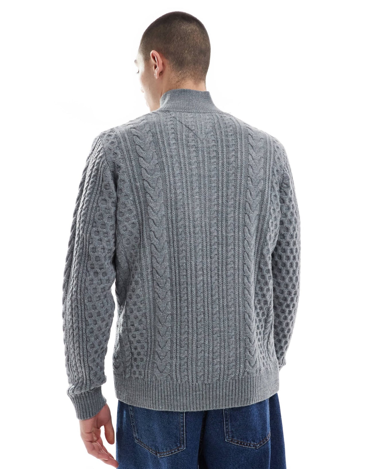 Tommy Jeans cable knit 1/4 zip jumper in grey - ASOS Sample Sale EU Store