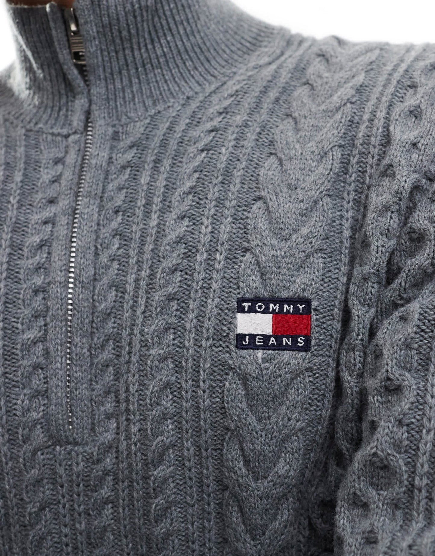 Tommy Jeans cable knit 1/4 zip jumper in grey - ASOS Sample Sale EU Store