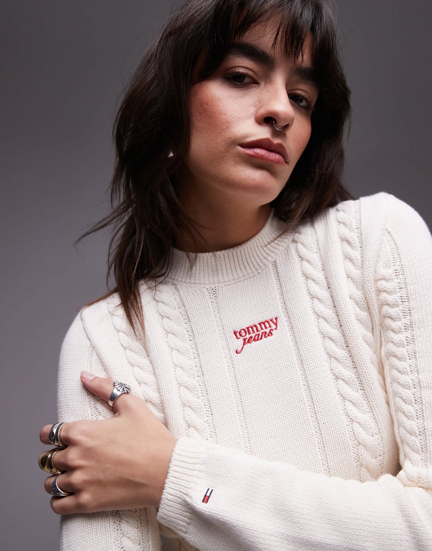 Tommy Jeans cable knit jumper in white and red - ASOS Sample Sale EU Store