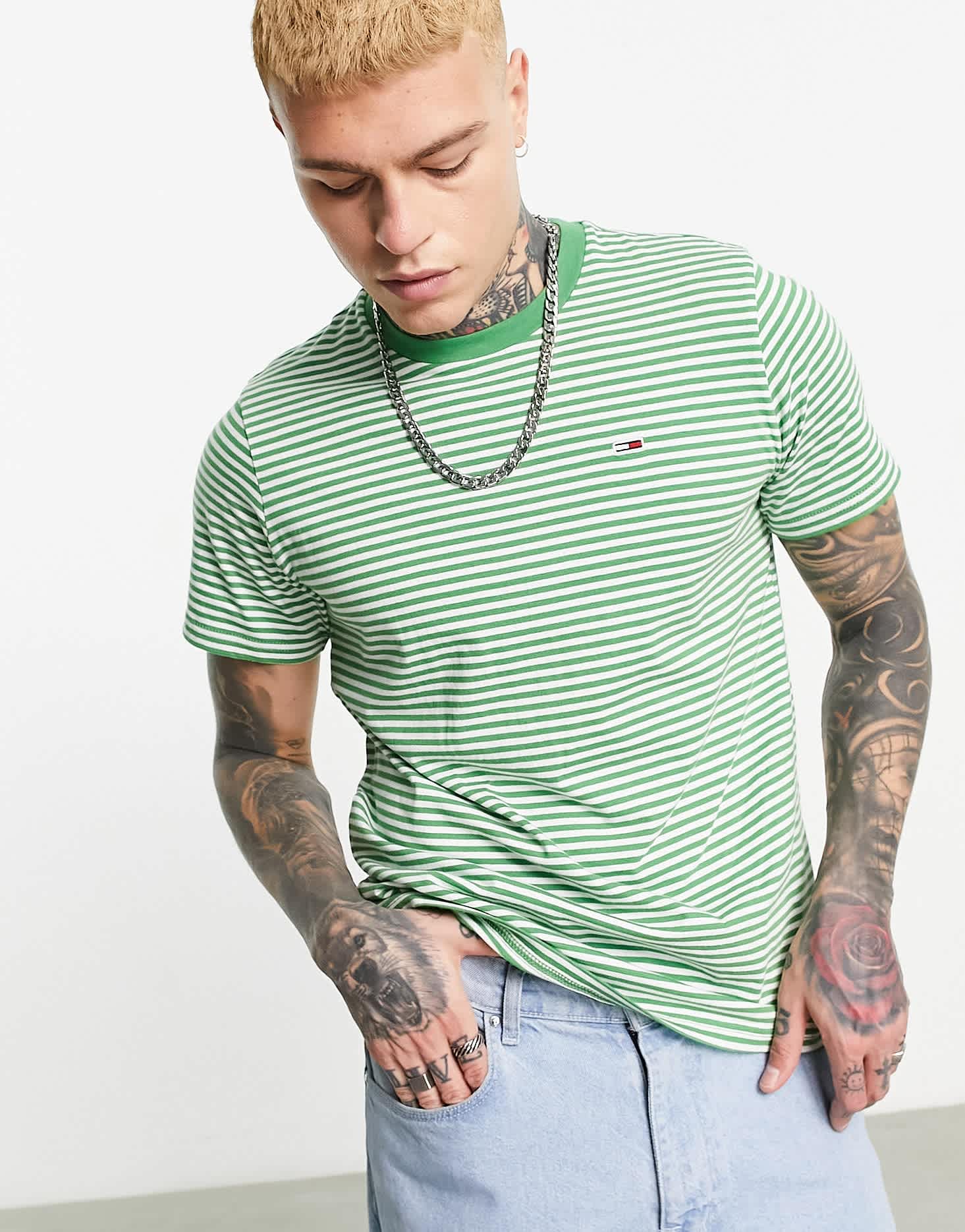 Tommy Jeans classic stripe t-shirt in green - ASOS Sample Sale EU Store