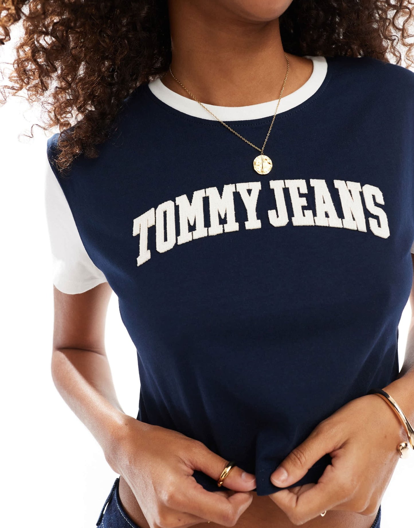 Tommy Jeans crop varsity raglan t-shirt in navy and white - ASOS Sample Sale EU Store