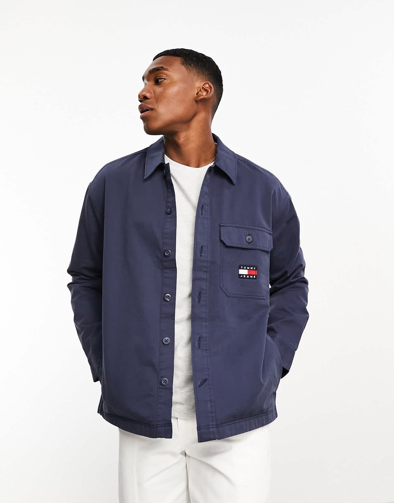 Tommy Jeans essential logo overshirt in navy - ASOS Sample Sale EU Store