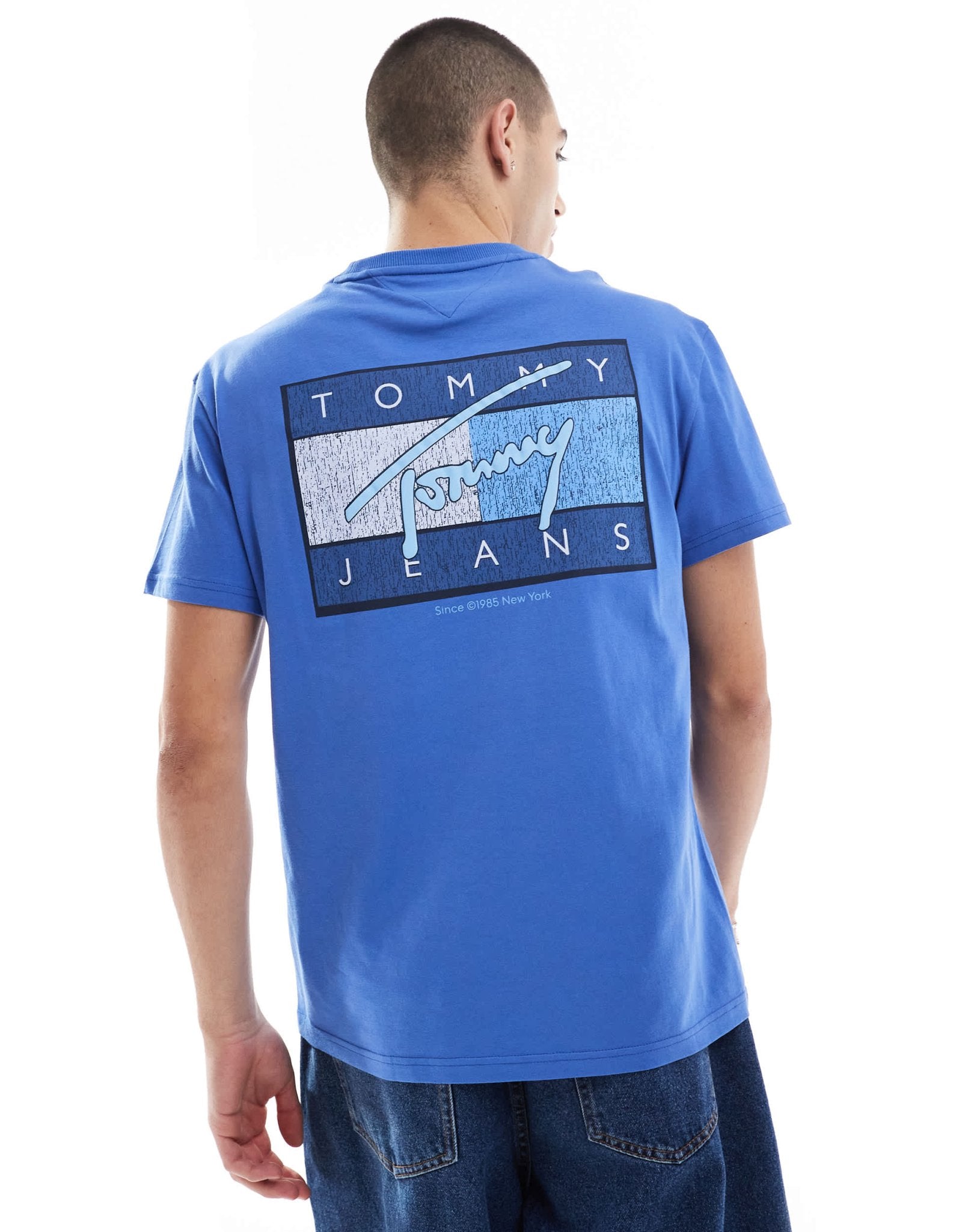 Tommy Jeans flag back print graphic t-shirt in blue - ASOS Sample Sale EU Store