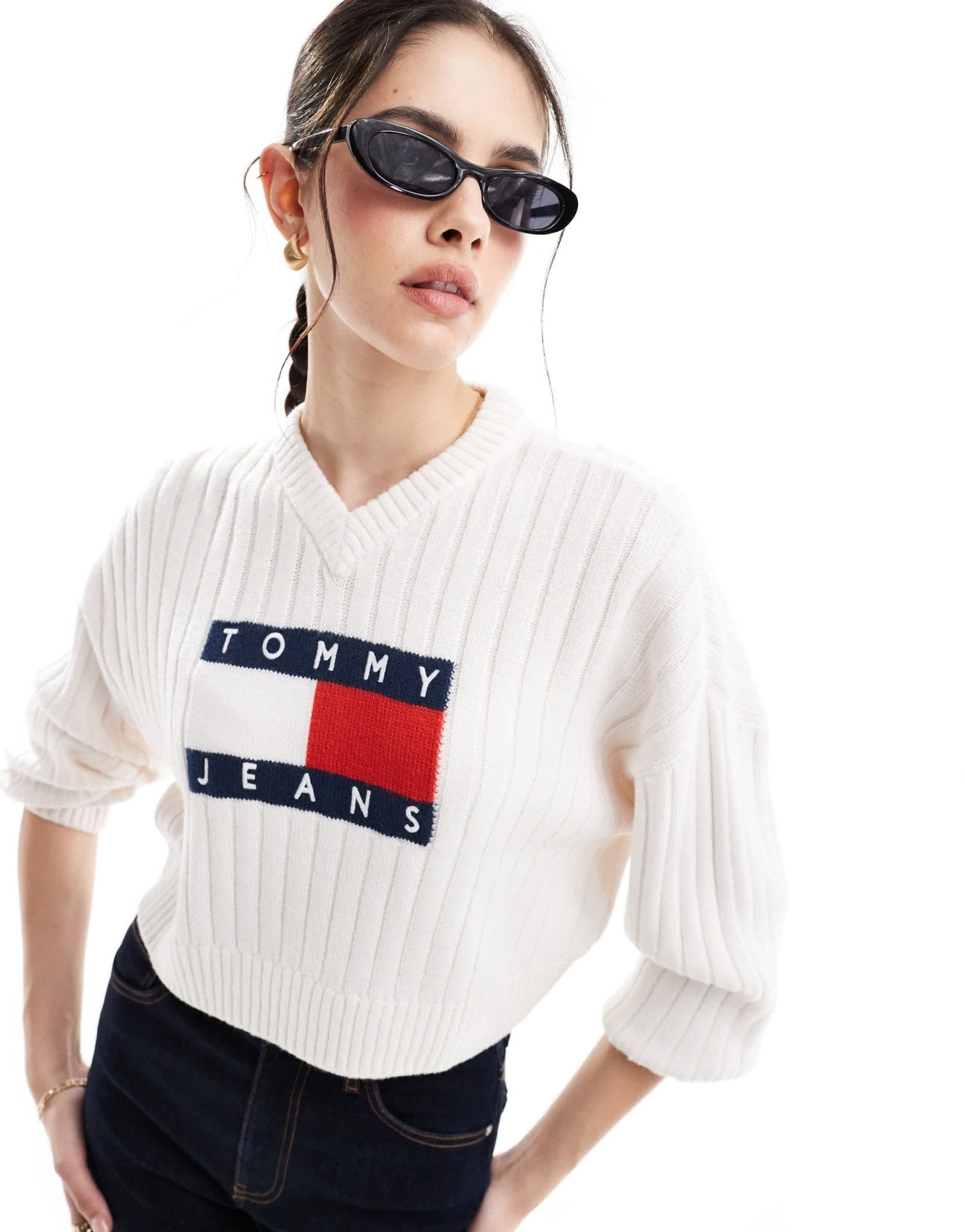 Tommy Jeans flag knit jumper in white - ASOS Sample Sale EU Store