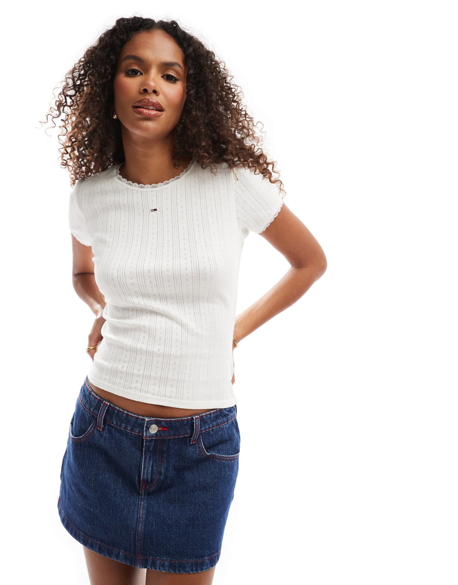 Tommy Jeans pointelle rib t-shirt in white - ASOS Sample Sale EU Store