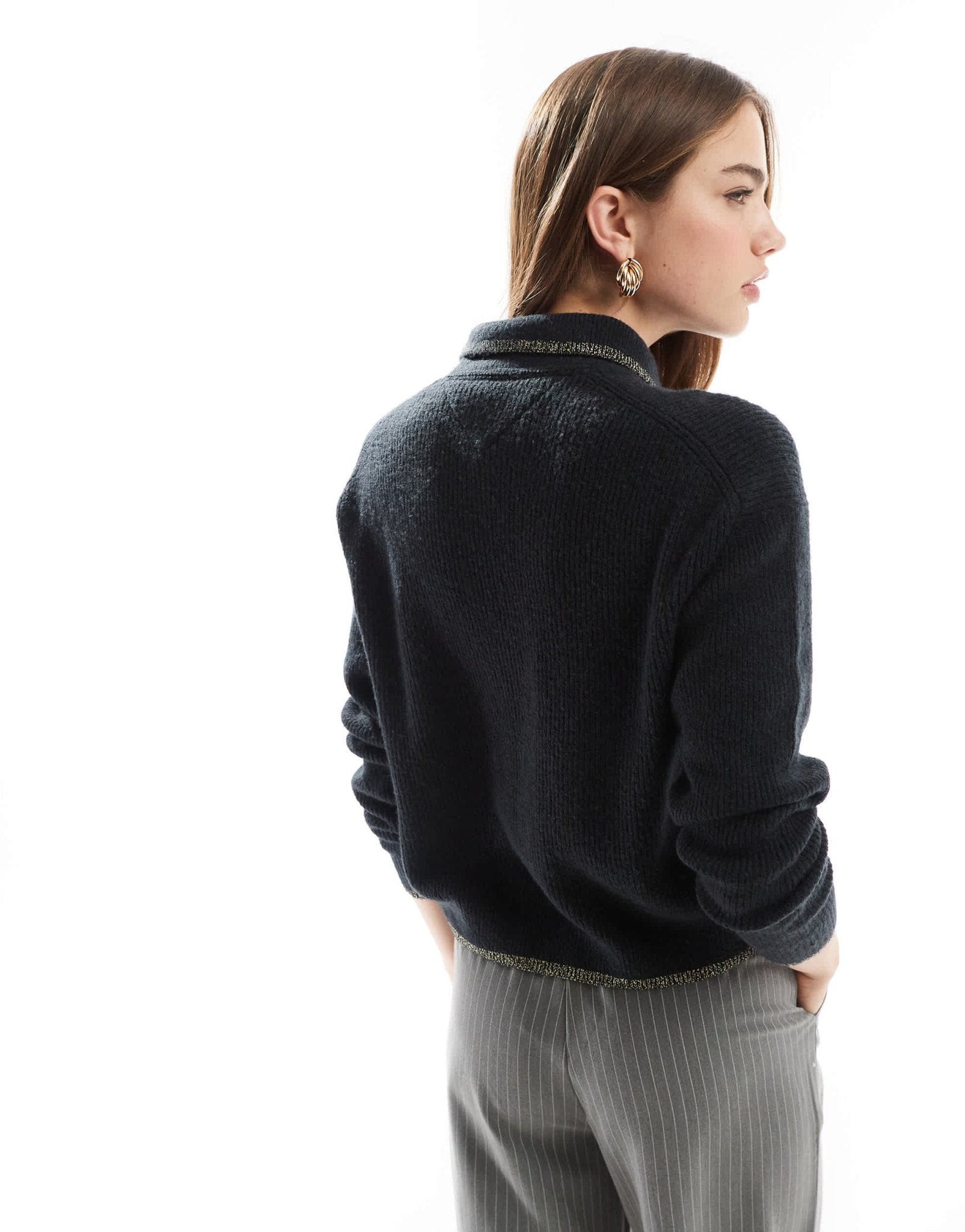 Tommy Jeans polo jumper in black with glitter details - ASOS Sample Sale EU Store