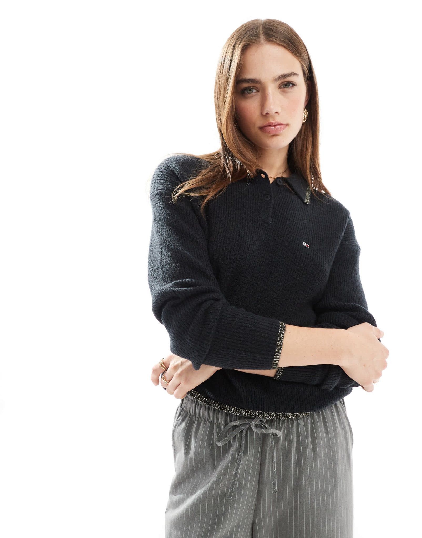 Tommy Jeans polo jumper in black with glitter details - ASOS Sample Sale EU Store