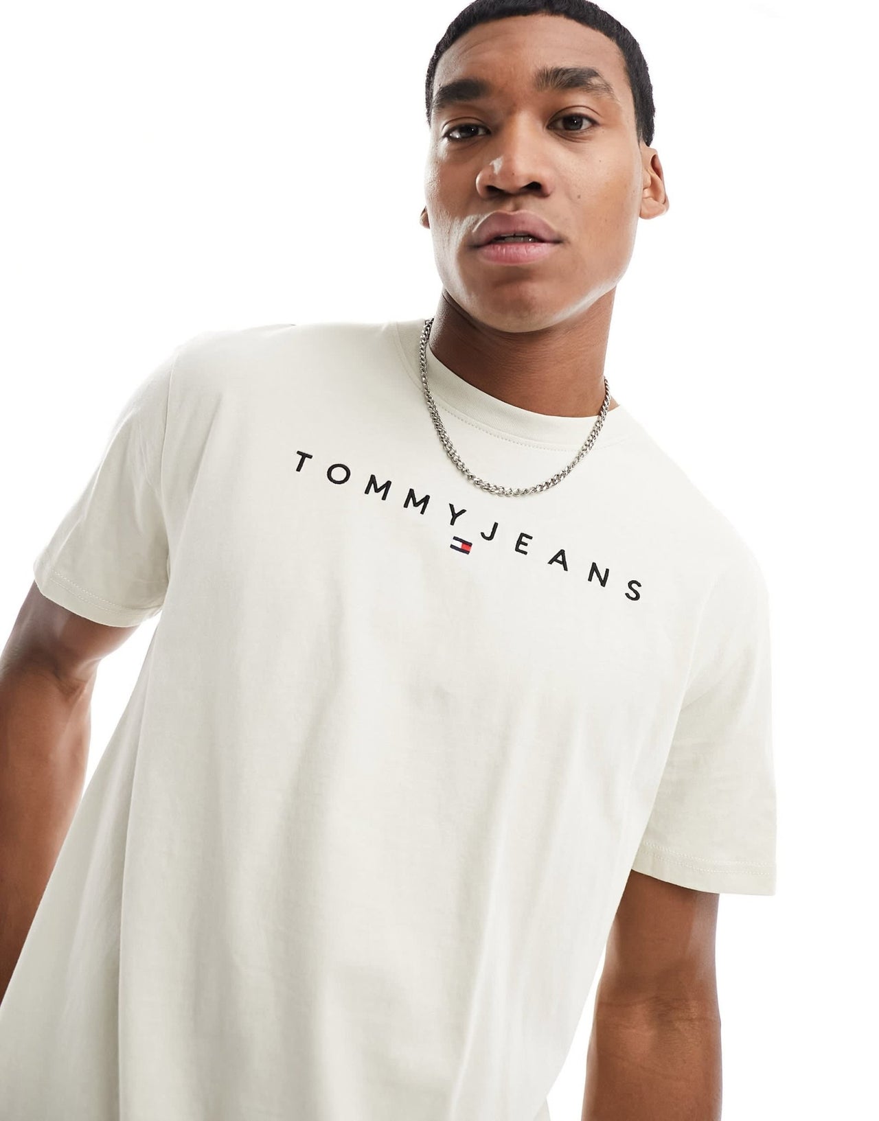 Tommy Jeans regular linear logo t-shirt in beige - ASOS Sample Sale EU Store