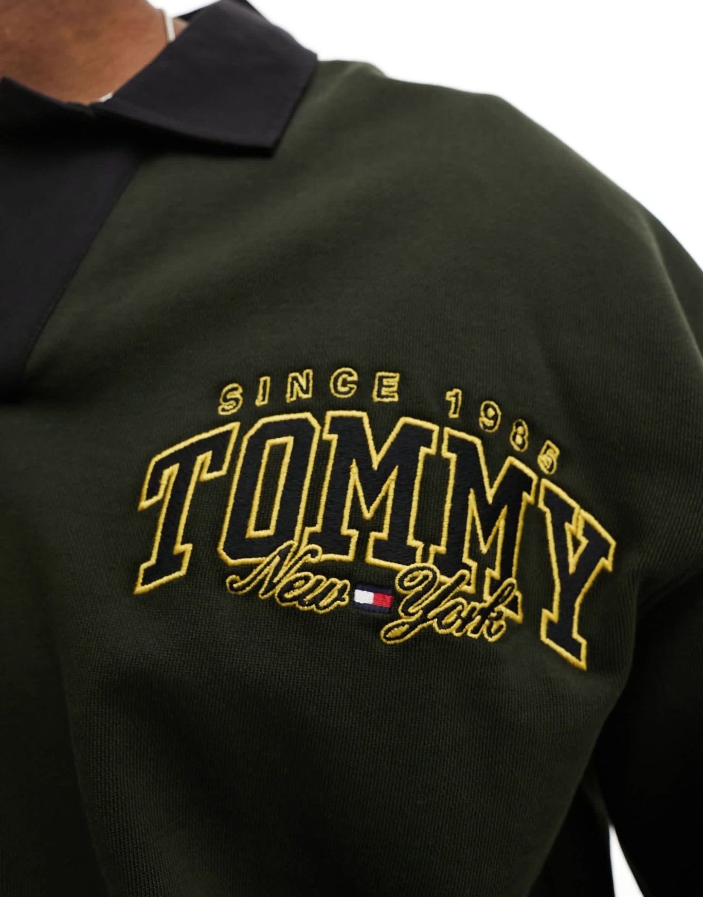 Tommy Jeans relaxed luxe varsity rugby shirt in green - ASOS Sample Sale EU Store
