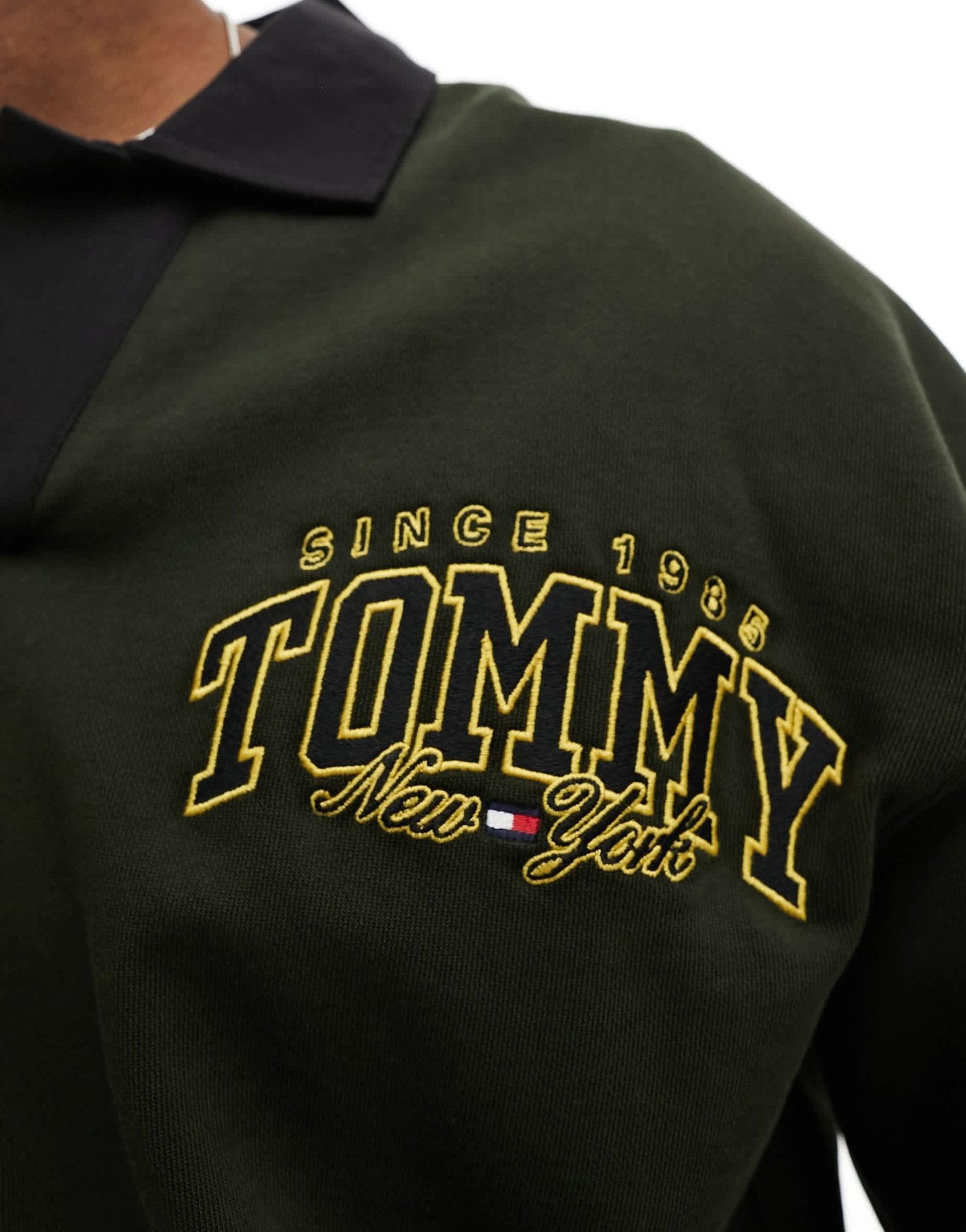 Tommy Jeans relaxed luxe varsity rugby shirt in green - ASOS Sample Sale EU Store