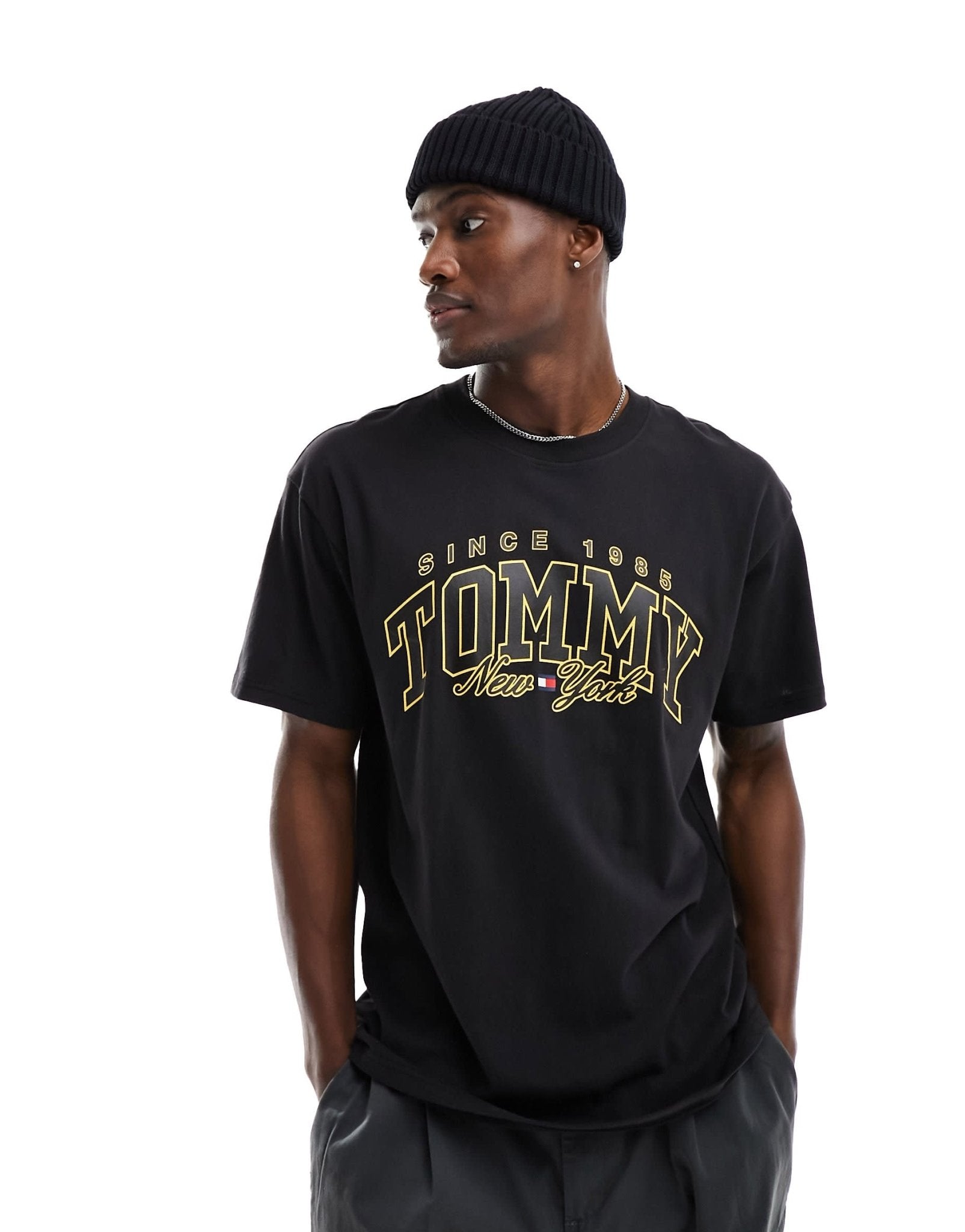 Tommy Jeans relaxed skate luxe varsity logo t-shirt in black - ASOS Sample Sale EU Store