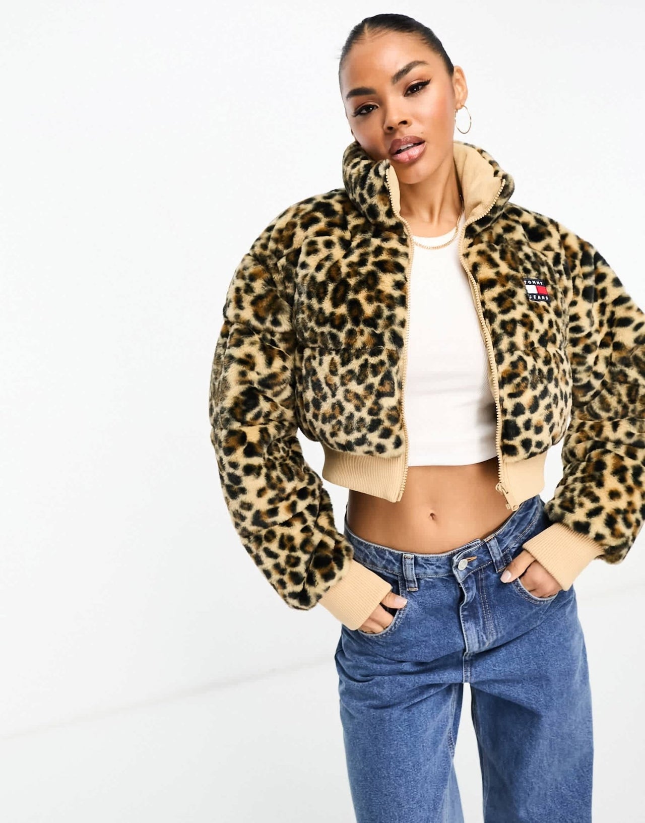 Tommy Jeans ultra cropped faux fur jacket in leopard print - ASOS Sample Sale EU Store