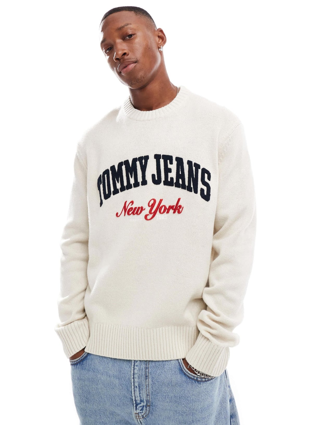 Tommy Jeans varsity logo jumper in off white - ASOS Sample Sale EU Store