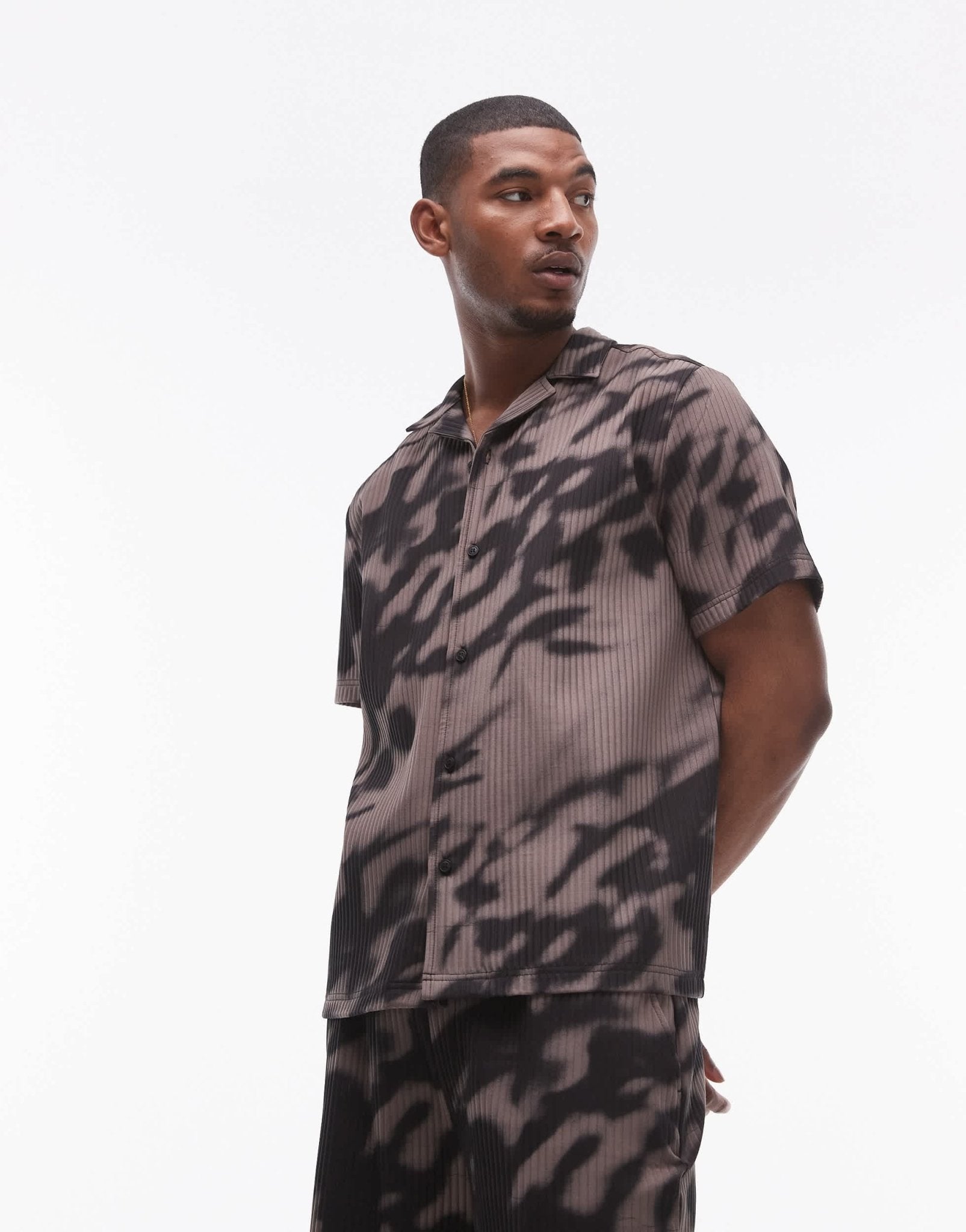 Topman co - ord short sleeve blurred printed plisse shirt in purple - ASOS Sample Sale EU Store