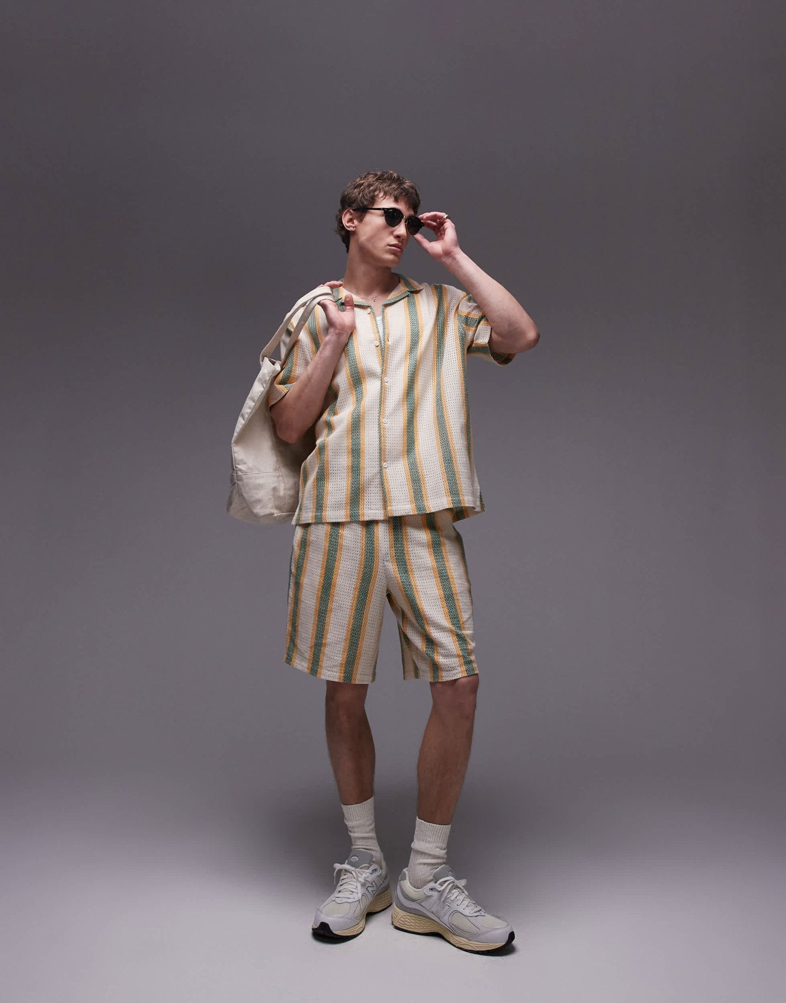 Topman co - ord short sleeve crochet stripe shirt in multi - ASOS Sample Sale EU Store
