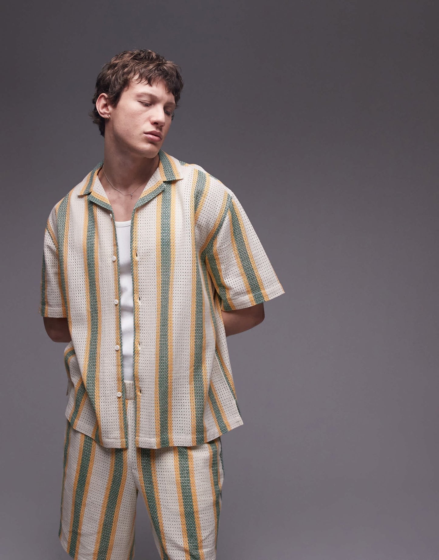 Topman co - ord short sleeve crochet stripe shirt in multi - ASOS Sample Sale EU Store