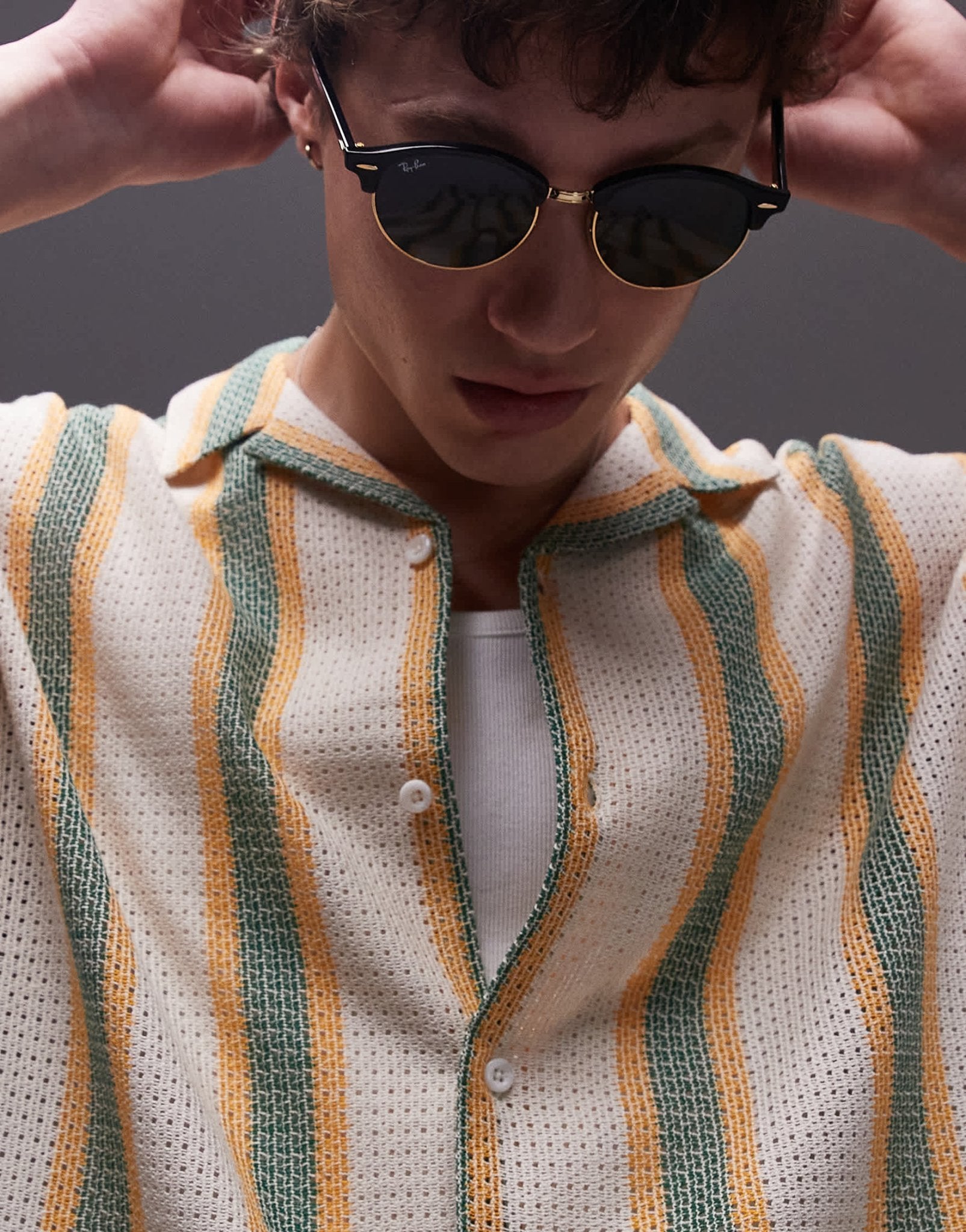 Topman co - ord short sleeve crochet stripe shirt in multi - ASOS Sample Sale EU Store