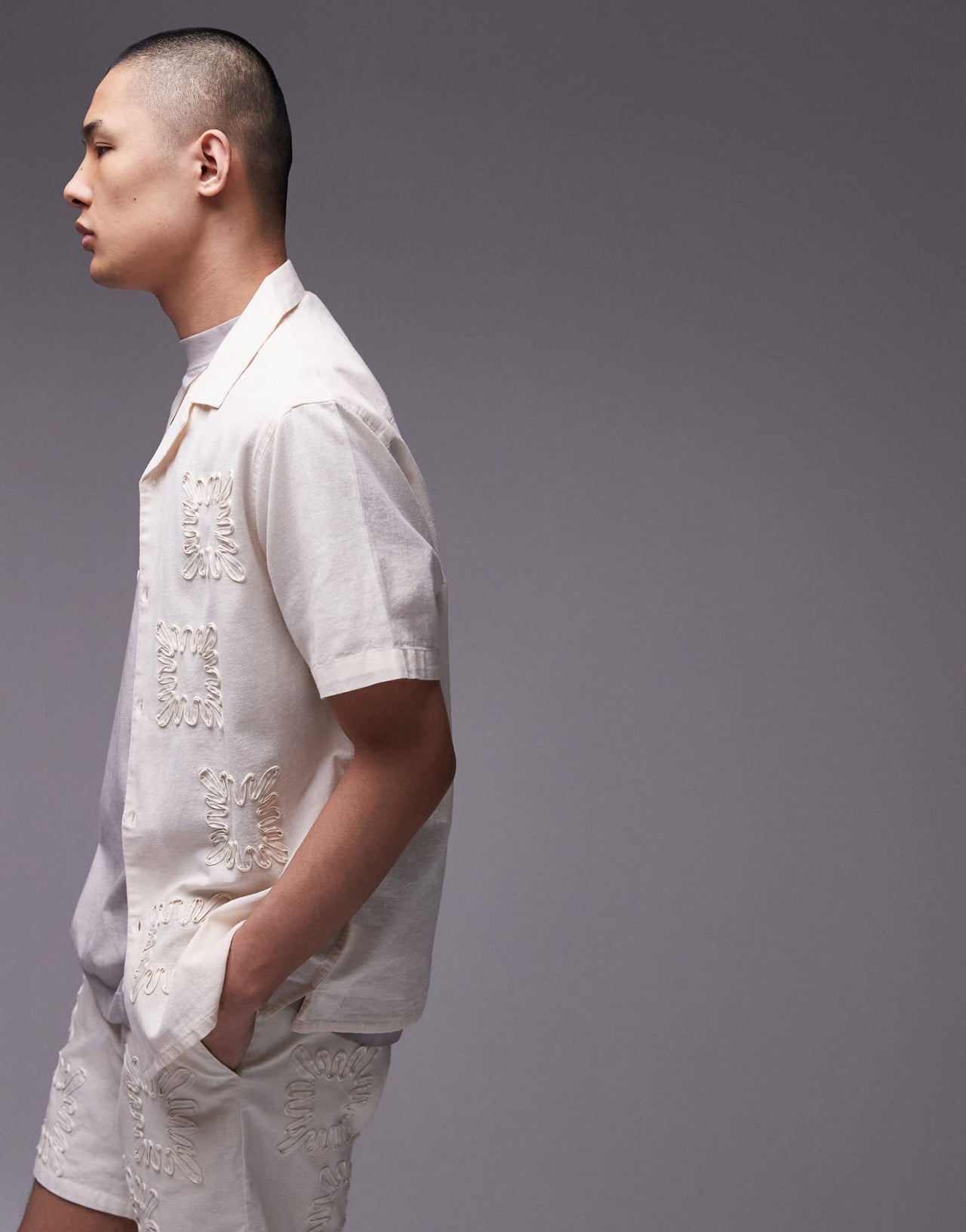 Topman co - ord short sleeve regular fit embroidered shirt in off white - ASOS Sample Sale EU Store