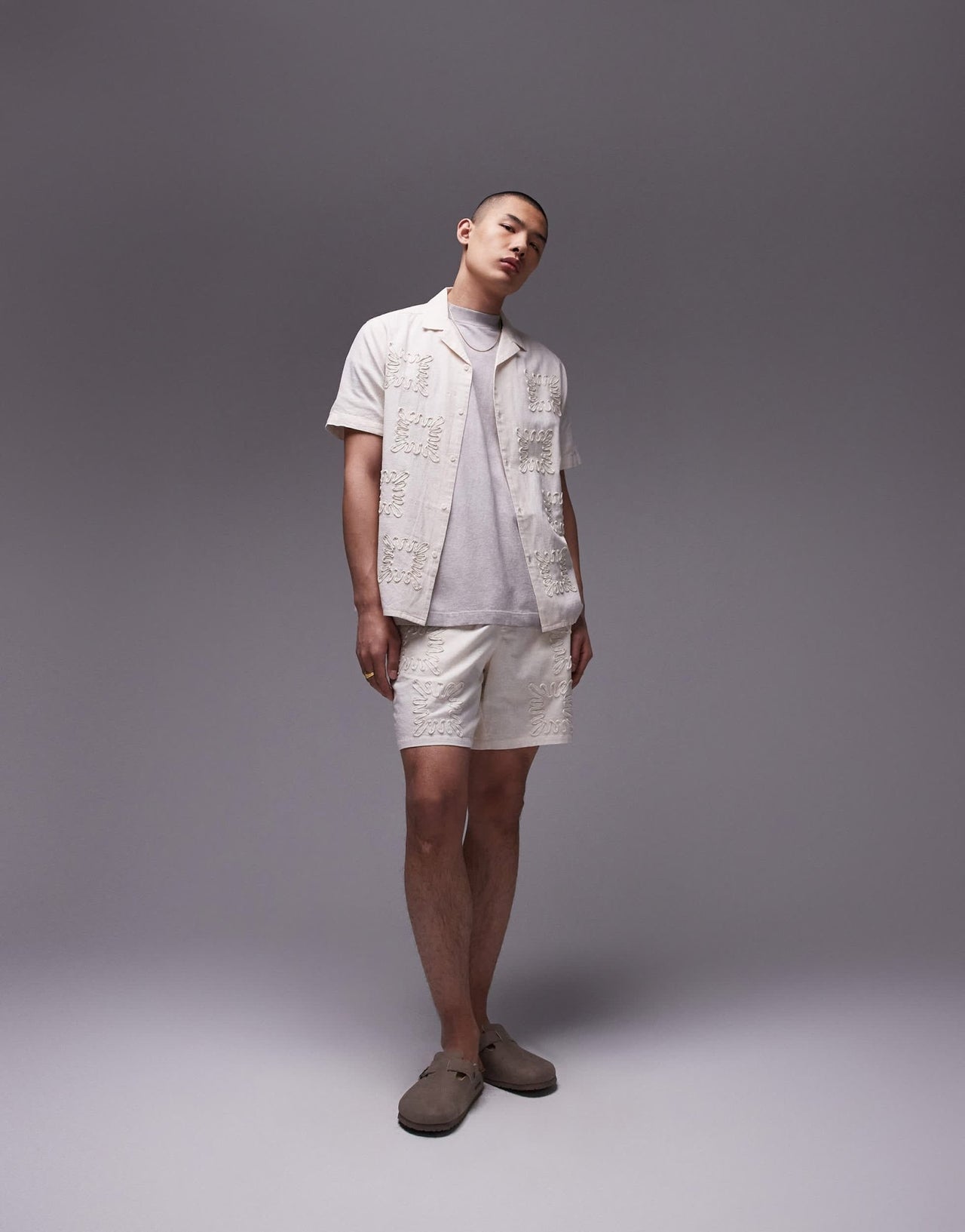 Topman co - ord short sleeve regular fit embroidered shirt in off white - ASOS Sample Sale EU Store