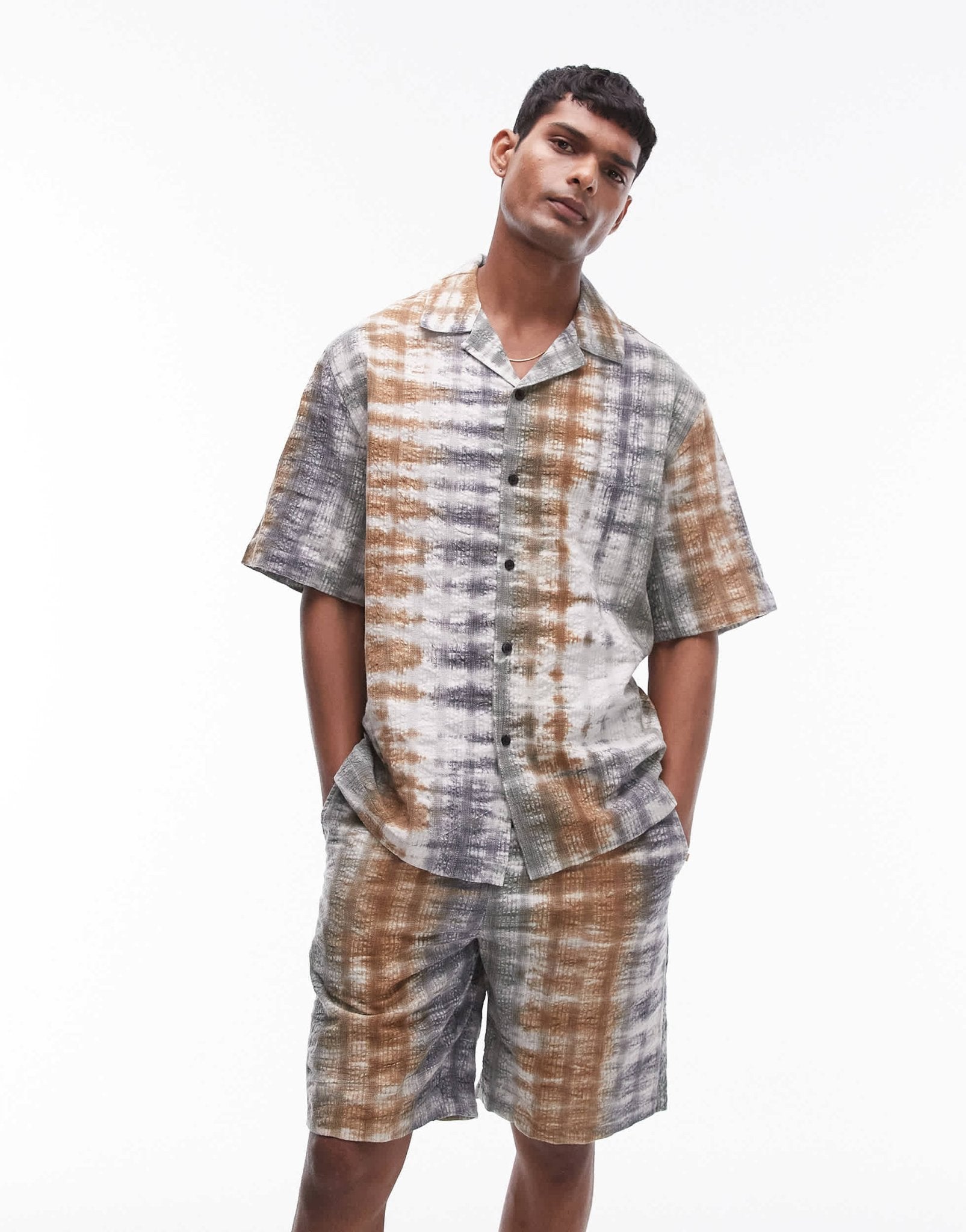 Topman co - ord short sleeve tie dye seersucker shirt in multi - ASOS Sample Sale EU Store