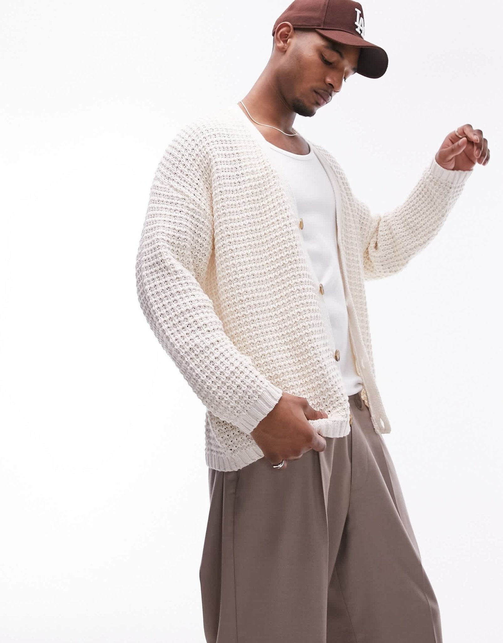 Topman crochet cardigan in stone - ASOS Sample Sale EU Store