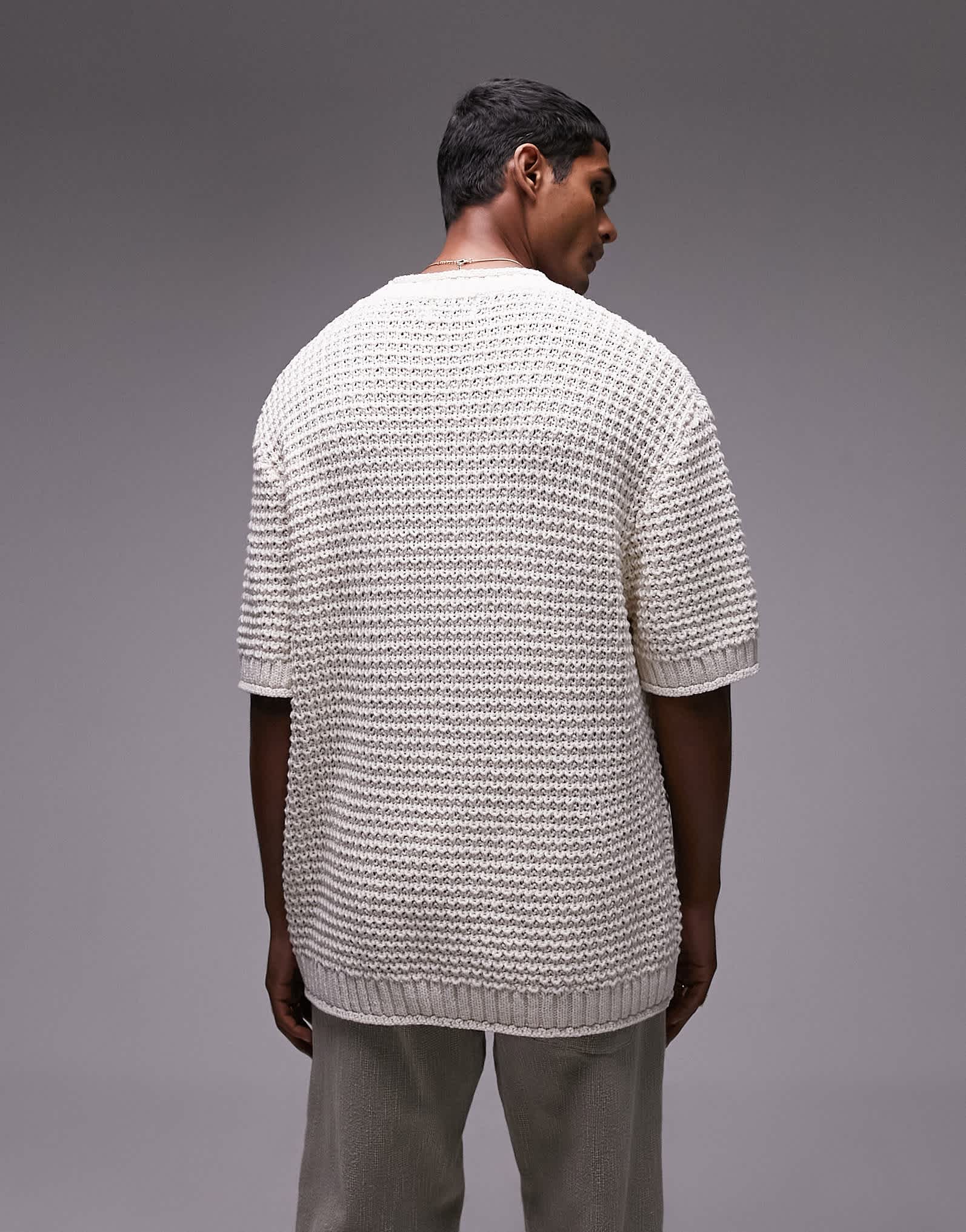 Topman crochet knit t-shirt in ecru - ASOS Sample Sale EU Store