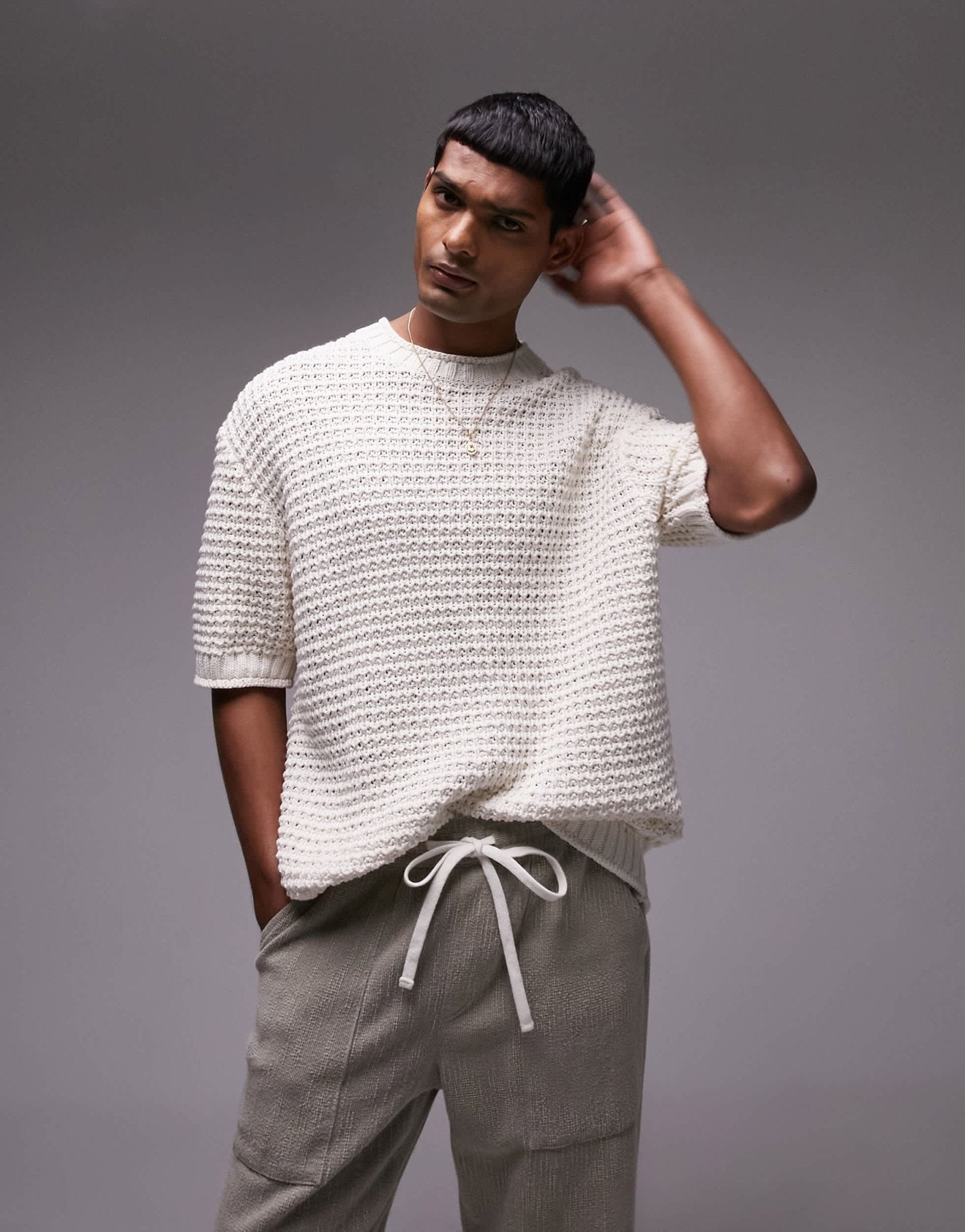 Topman crochet knit t-shirt in ecru - ASOS Sample Sale EU Store