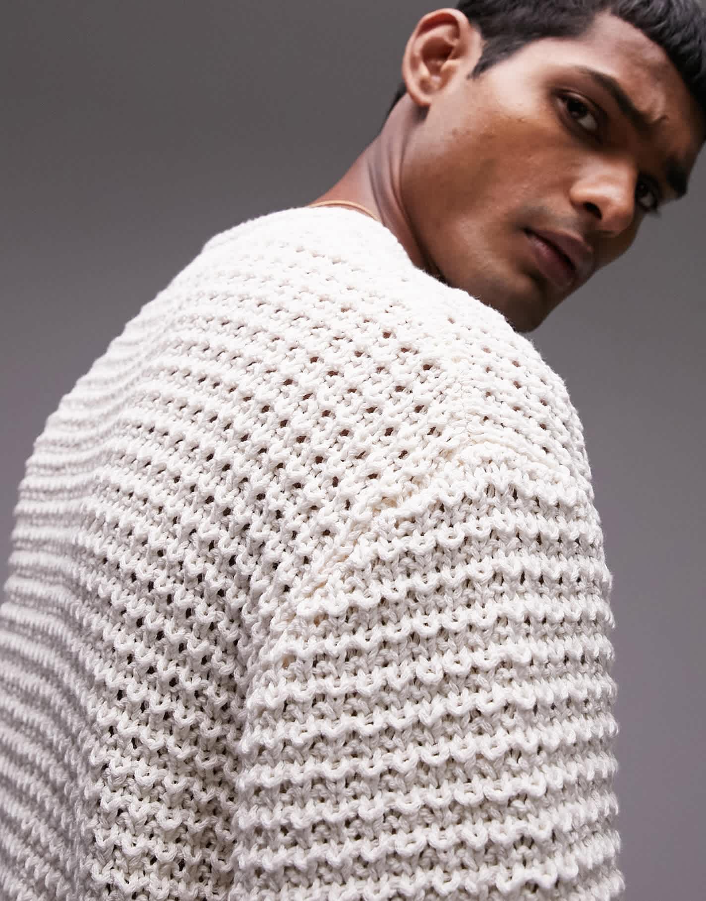 Topman crochet knit t-shirt in ecru - ASOS Sample Sale EU Store