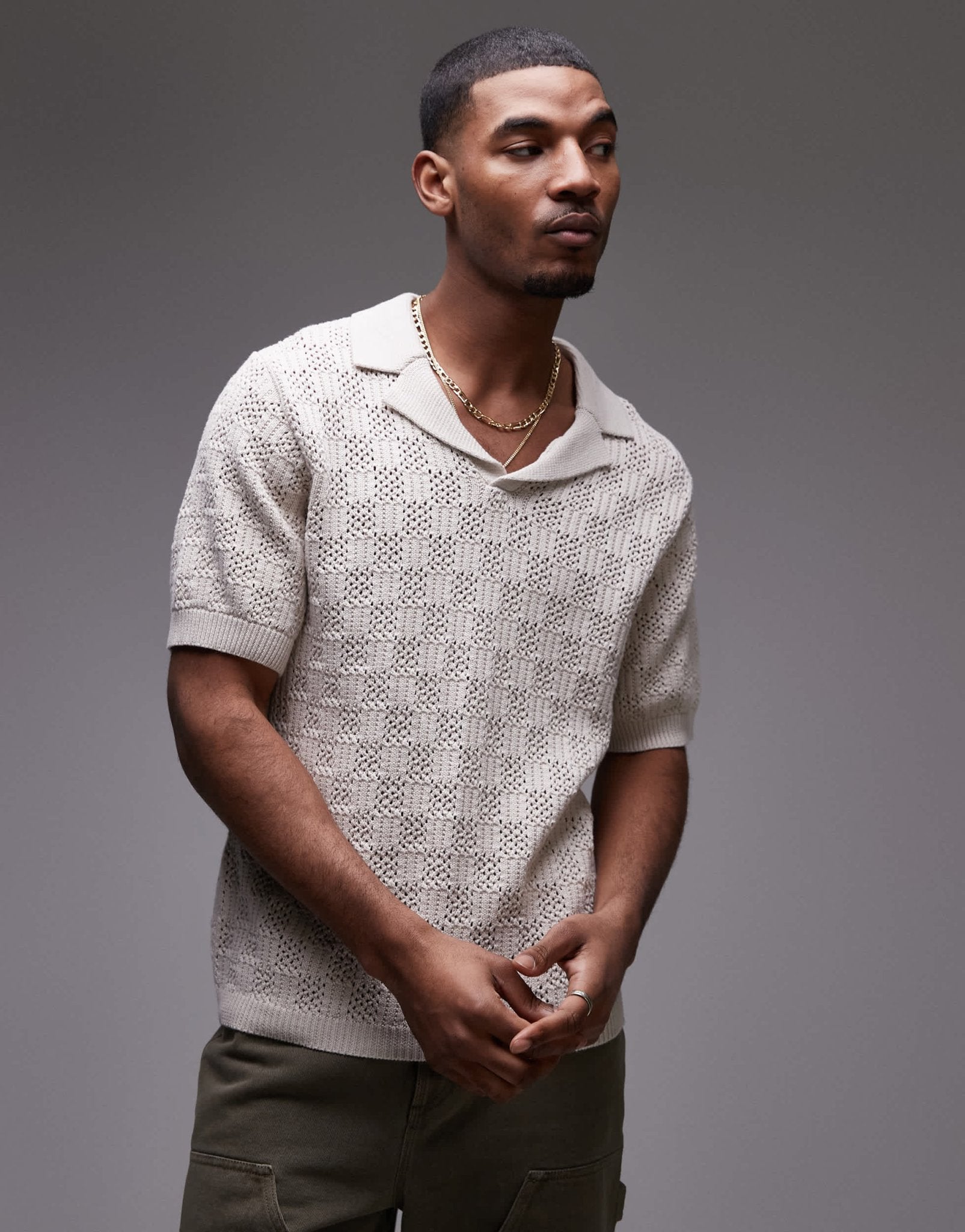 Topman crochet pattern polo in stone - ASOS Sample Sale EU Store