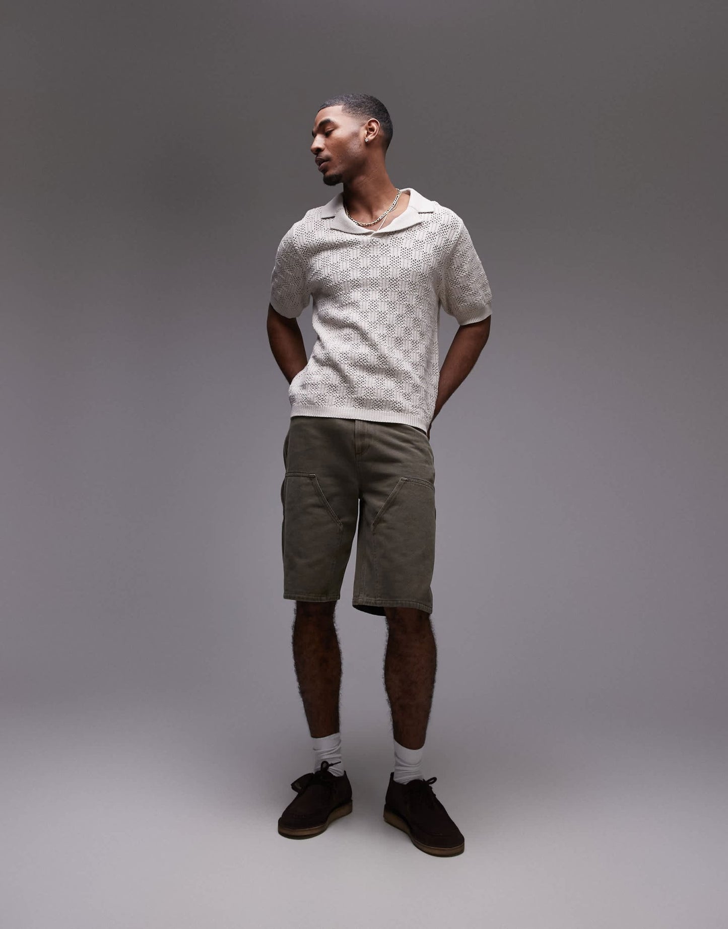 Topman crochet pattern polo in stone - ASOS Sample Sale EU Store