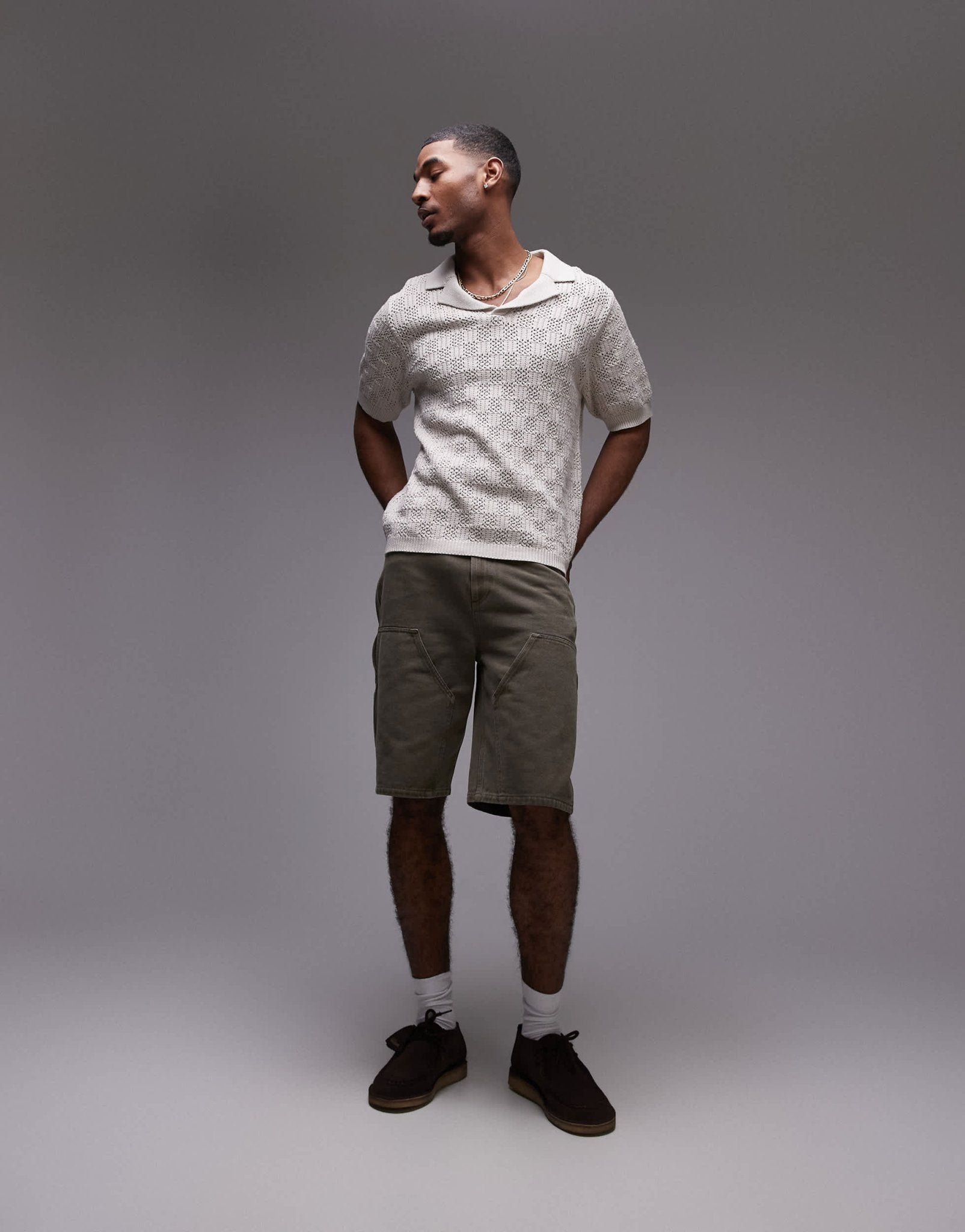 Topman crochet pattern polo in stone - ASOS Sample Sale EU Store