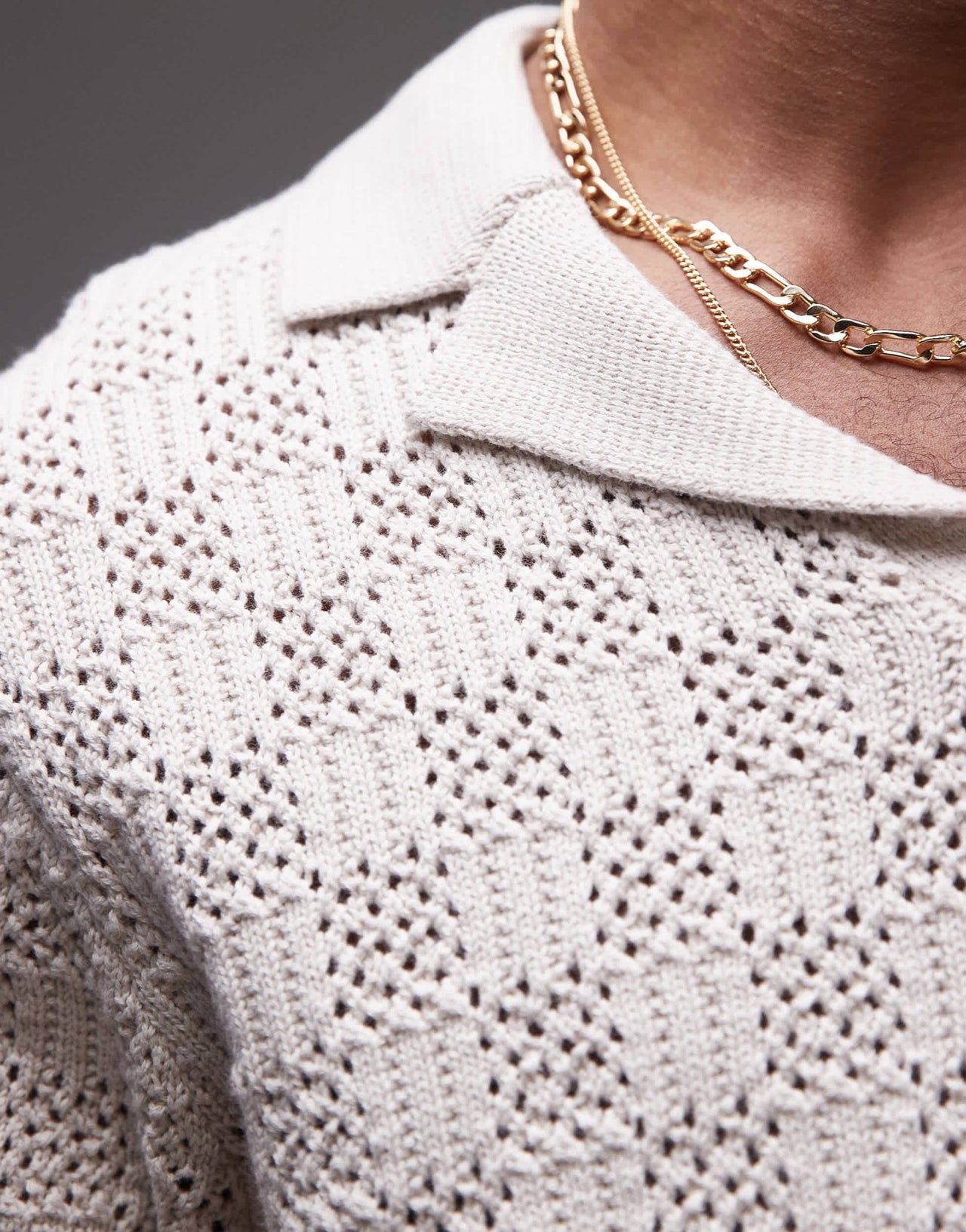 Topman crochet pattern polo in stone - ASOS Sample Sale EU Store