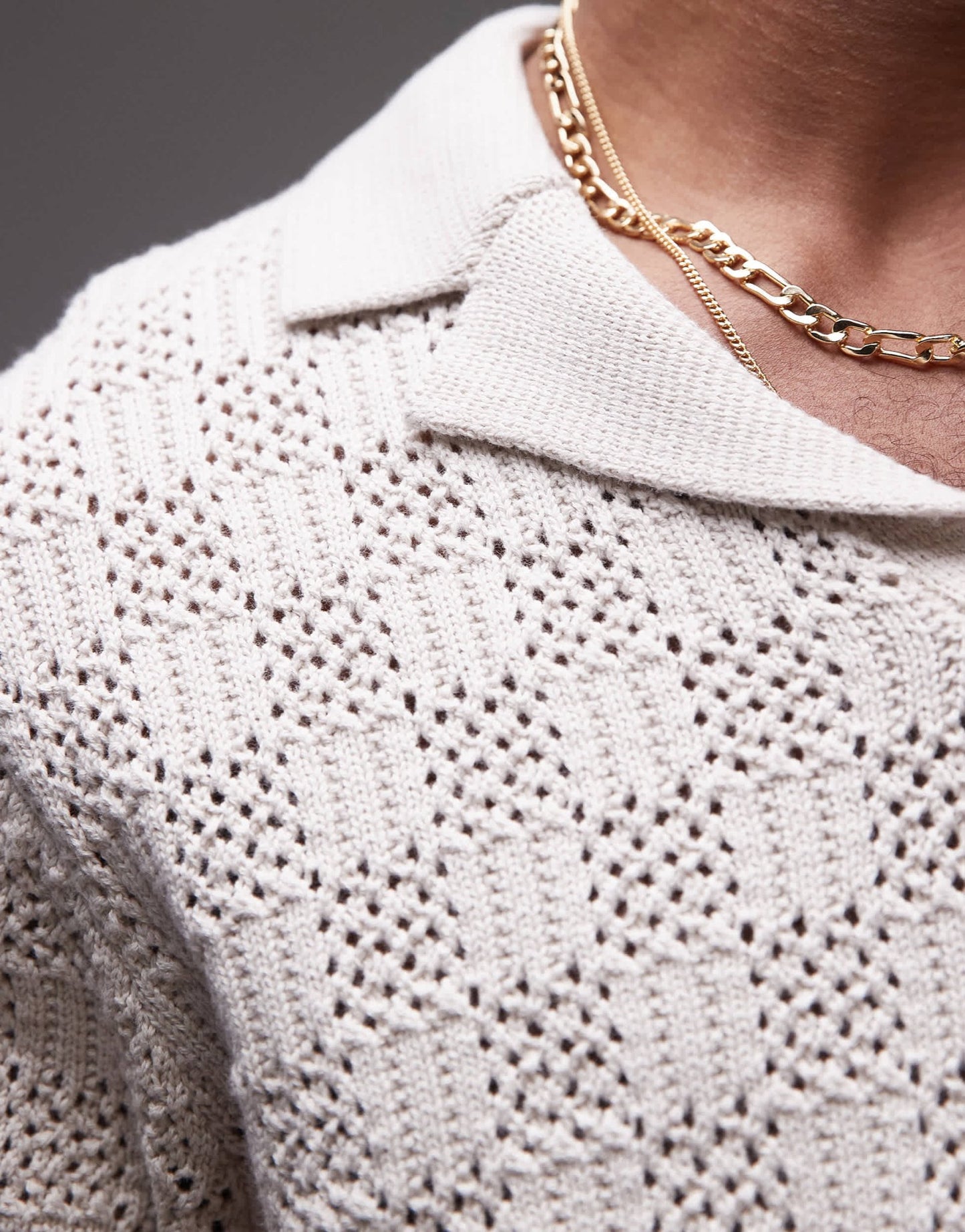 Topman crochet pattern polo in stone - ASOS Sample Sale EU Store
