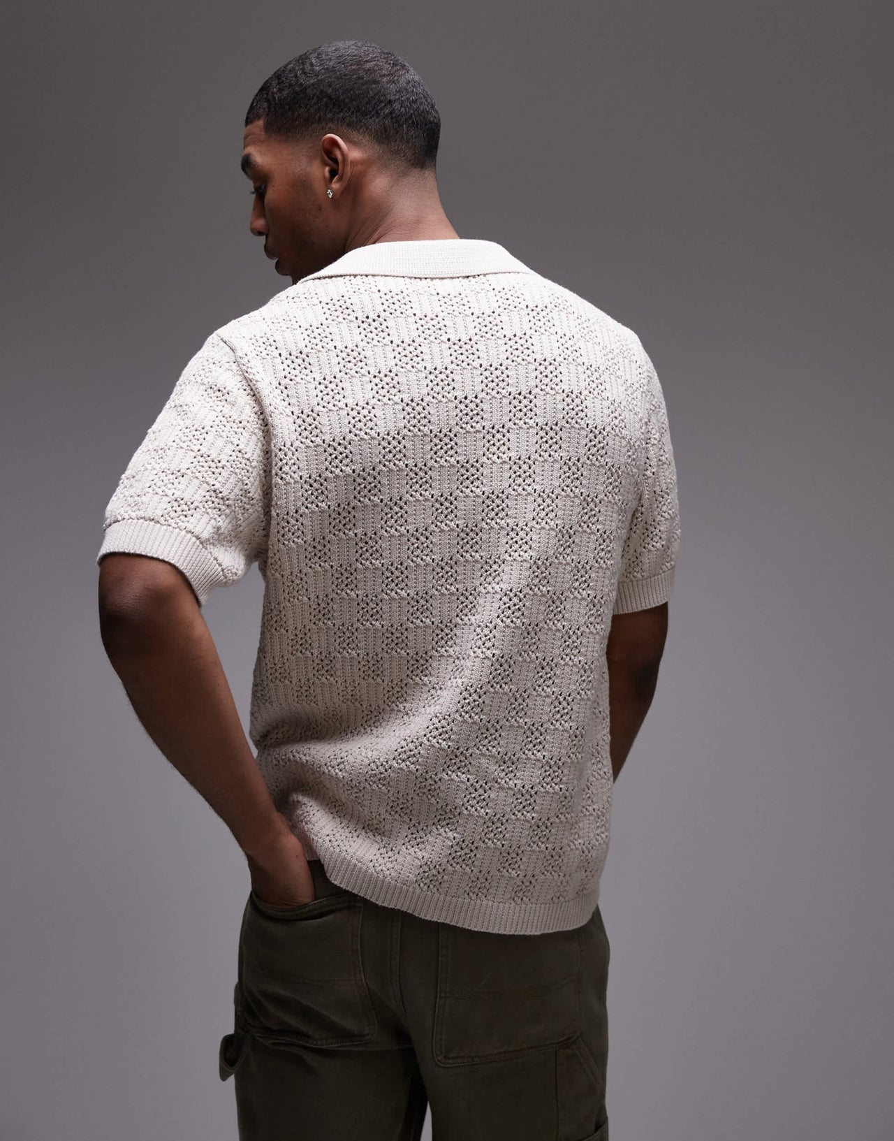 Topman crochet pattern polo in stone - ASOS Sample Sale EU Store
