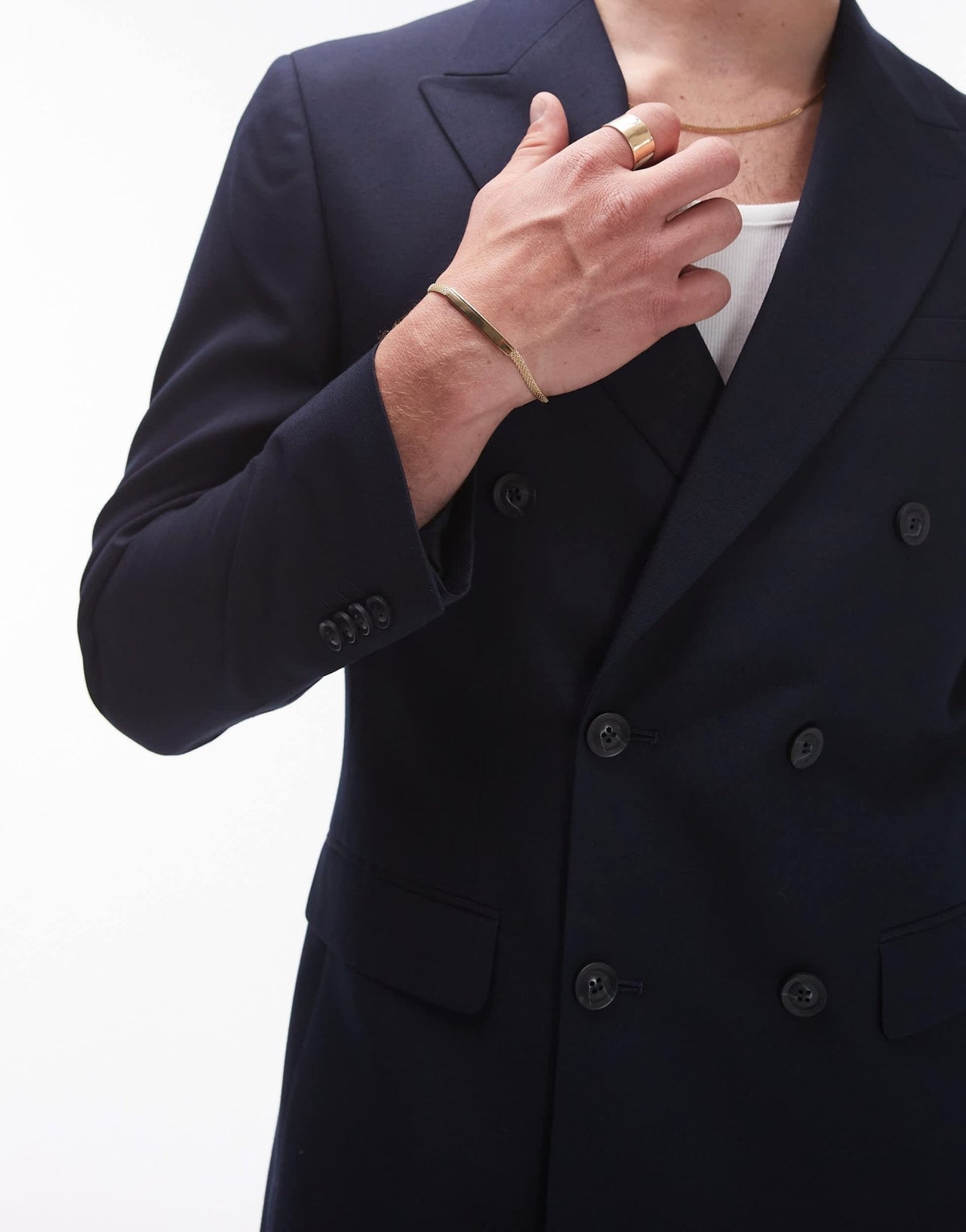 Topman double breasted linen blend mix slim suit jacket in navy - ASOS Sample Sale EU Store