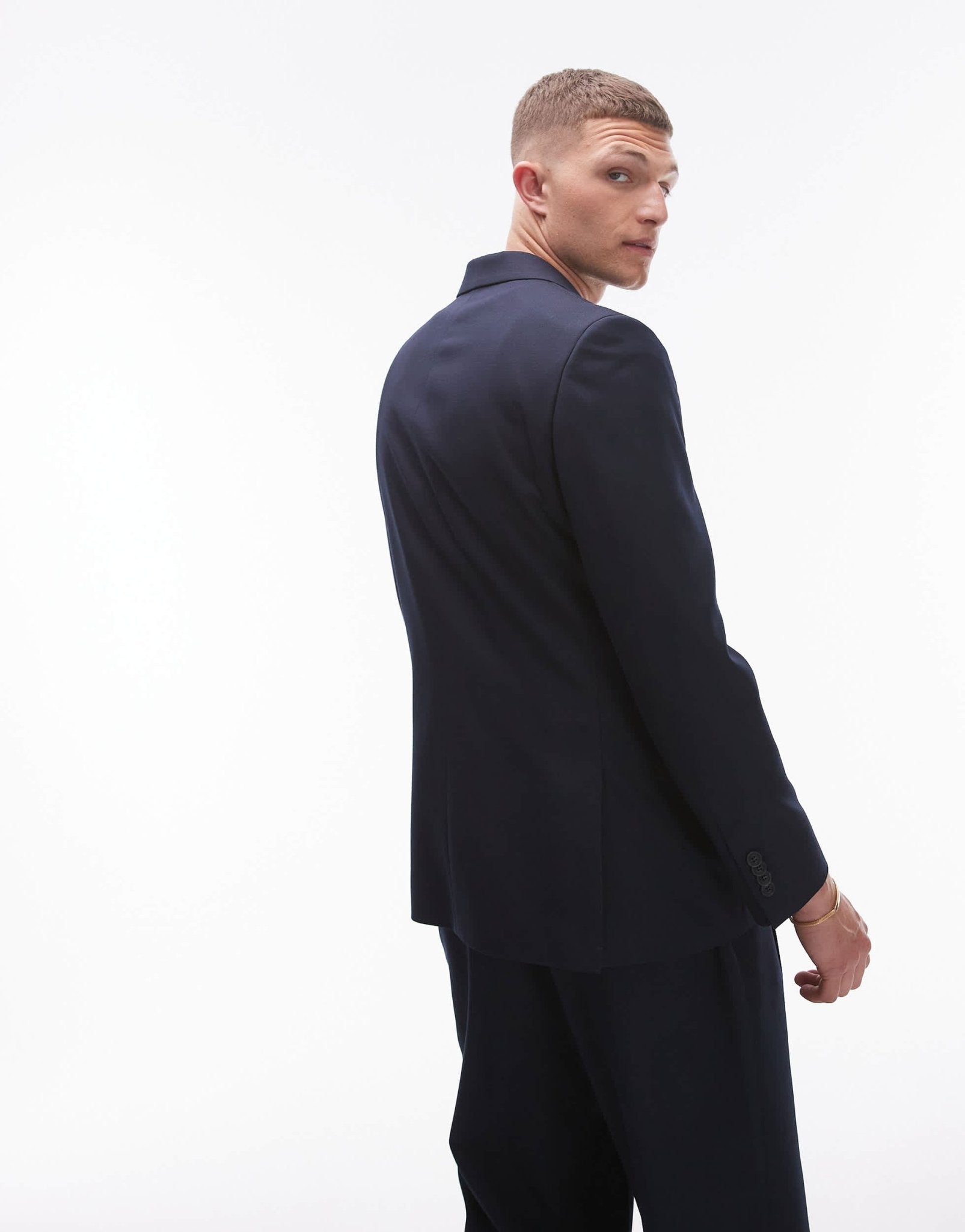 Topman double breasted linen blend mix slim suit jacket in navy - ASOS Sample Sale EU Store