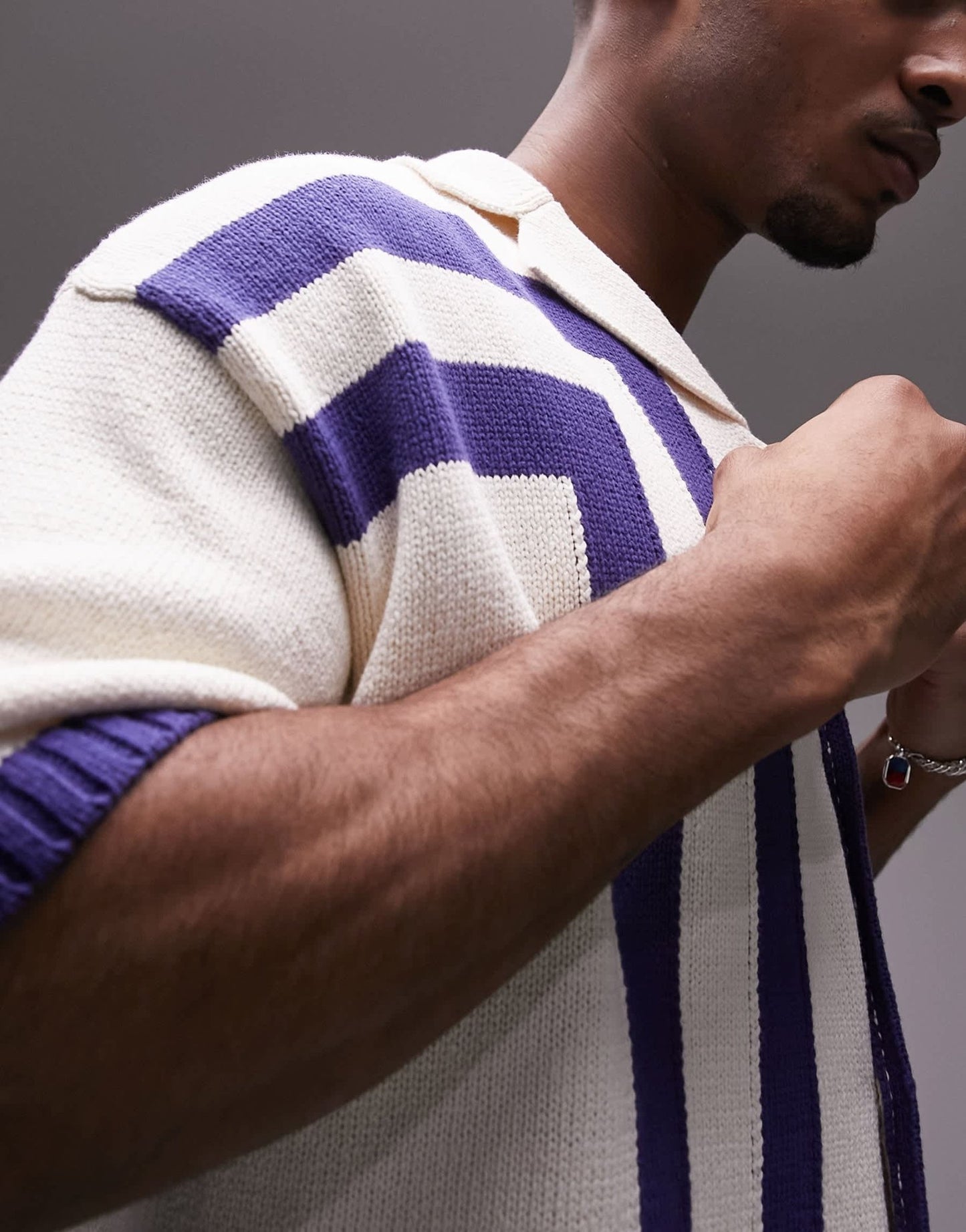 Topman knitted crochet vertical stripe button through shirt in white - ASOS Sample Sale EU Store
