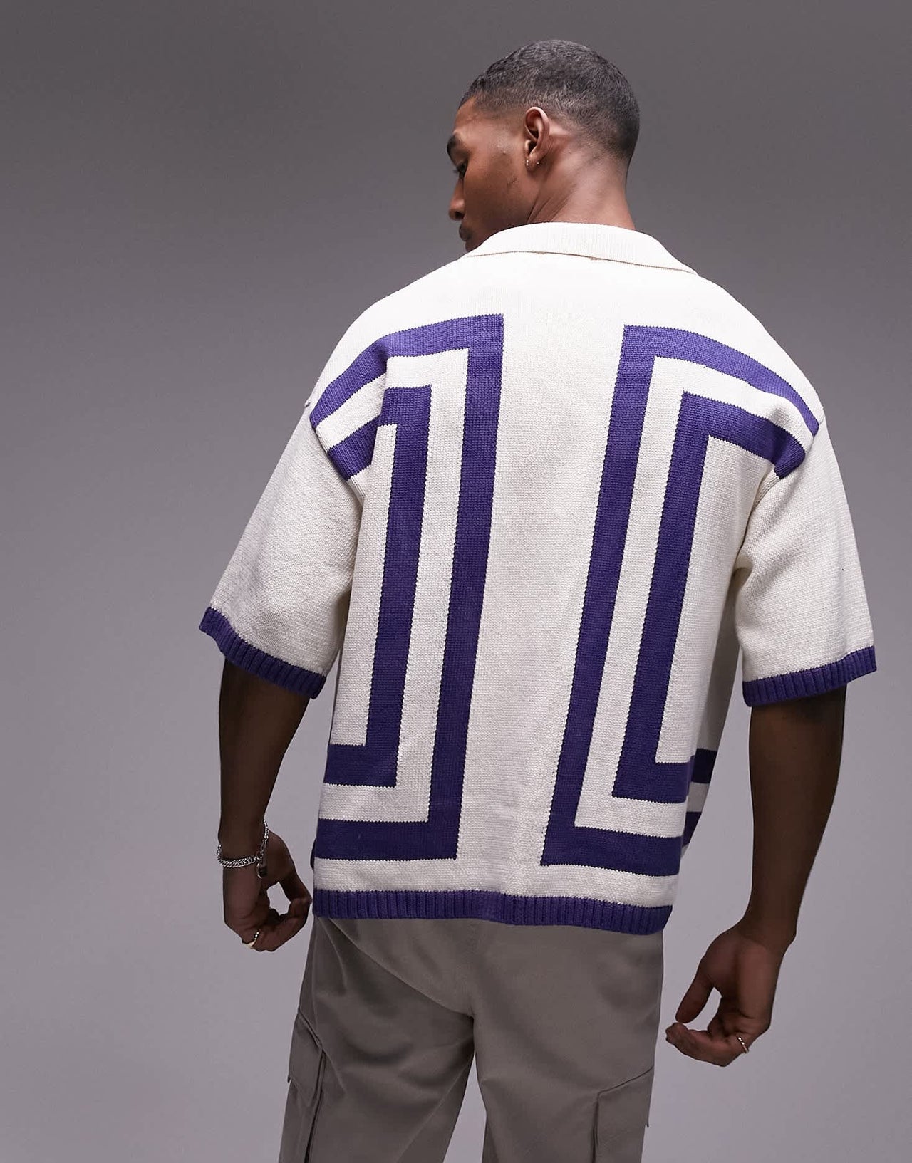 Topman knitted crochet vertical stripe button through shirt in white - ASOS Sample Sale EU Store